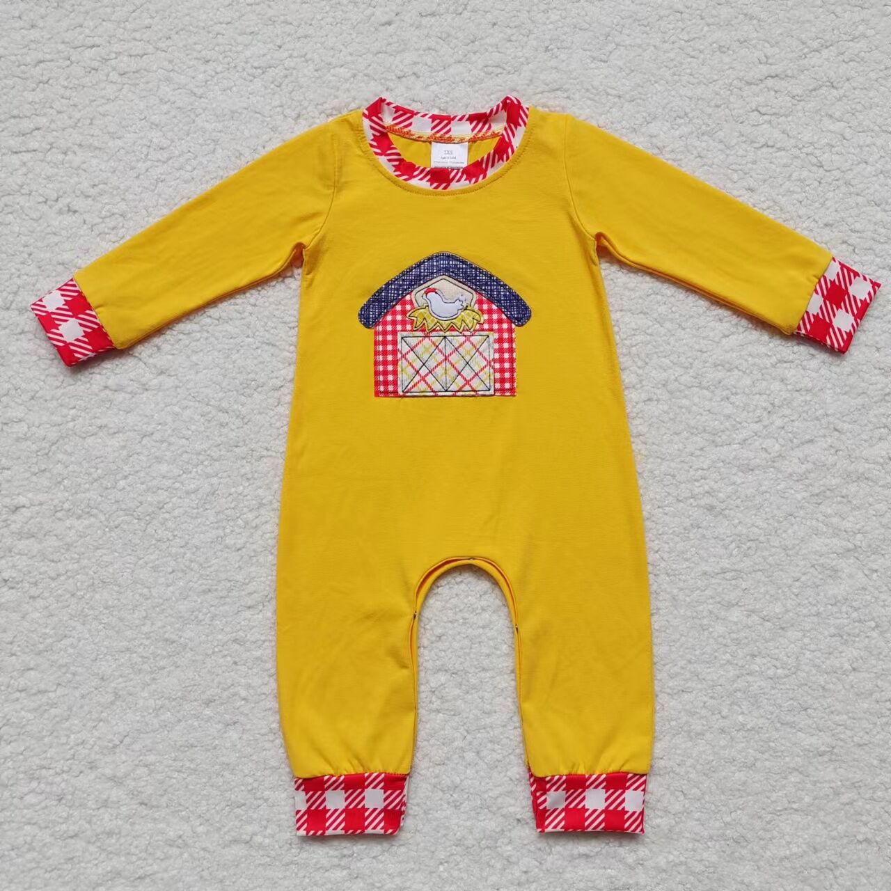 boy farm chicken long sleeve romper