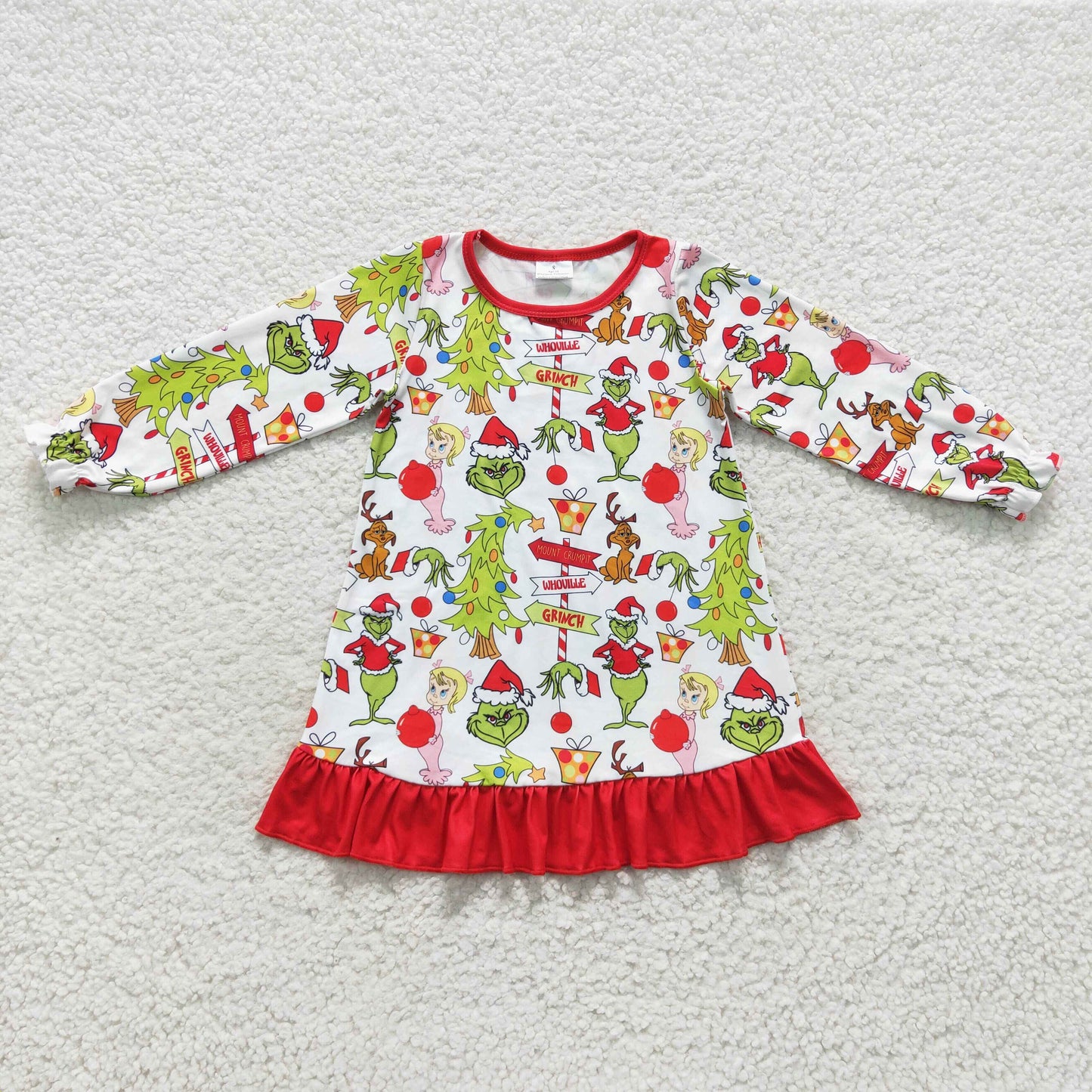 Christmas green cartoon long sleeve dress
