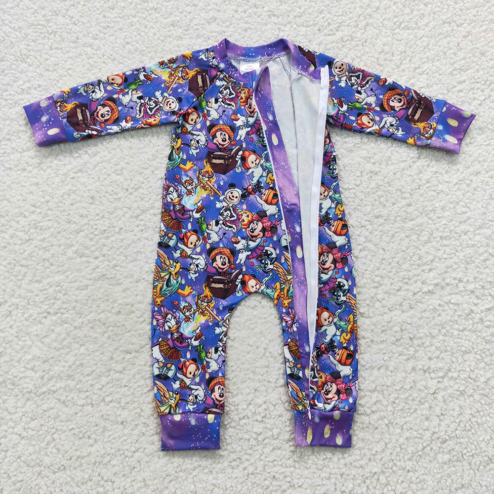 boy long sleeve Halloween pumpkin zip romper