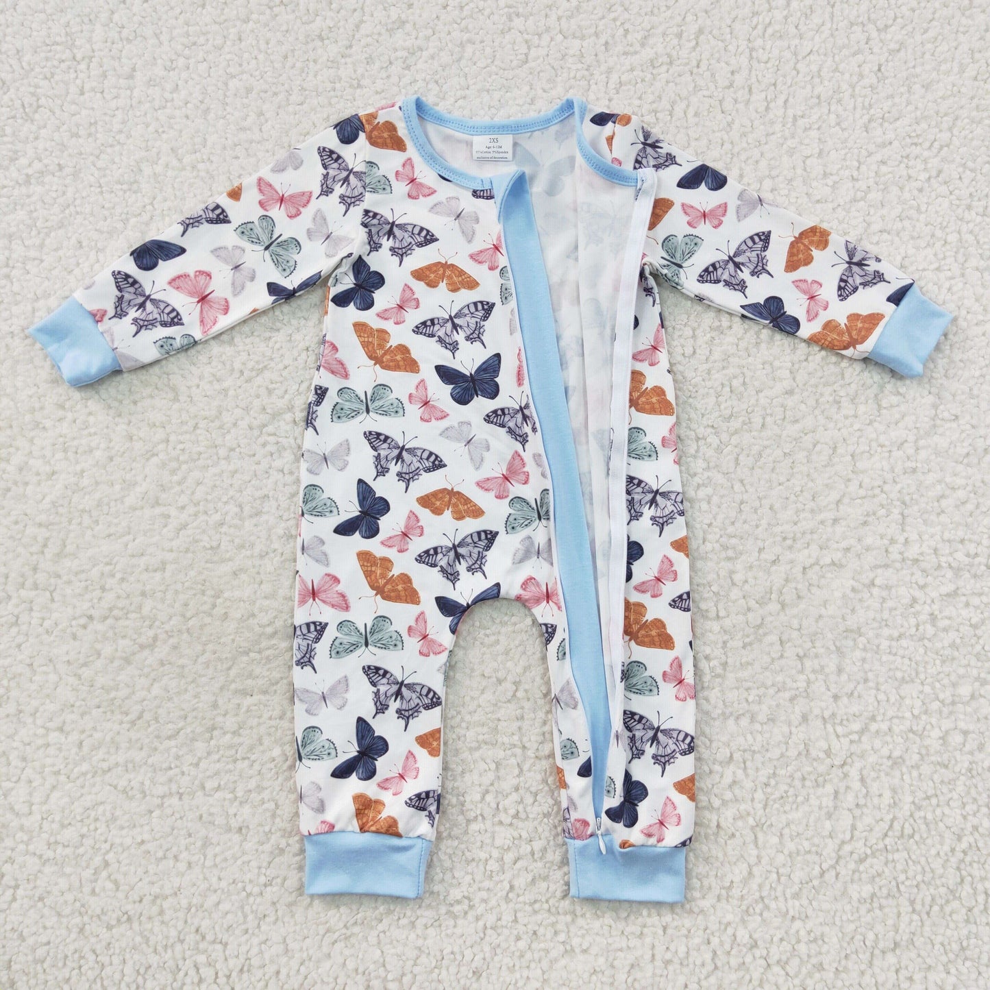Butterfly girls long sleeve zip romper