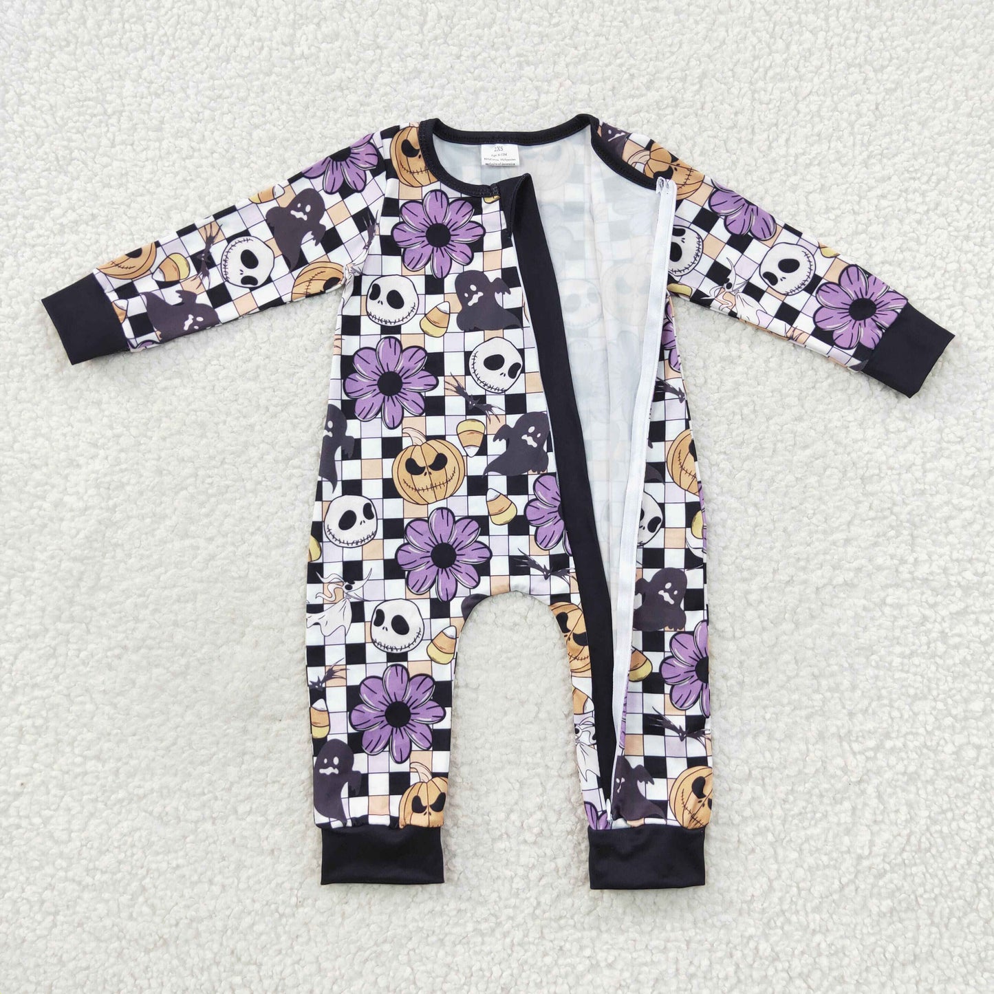 Halloween ghost pumpkin candy zip romper