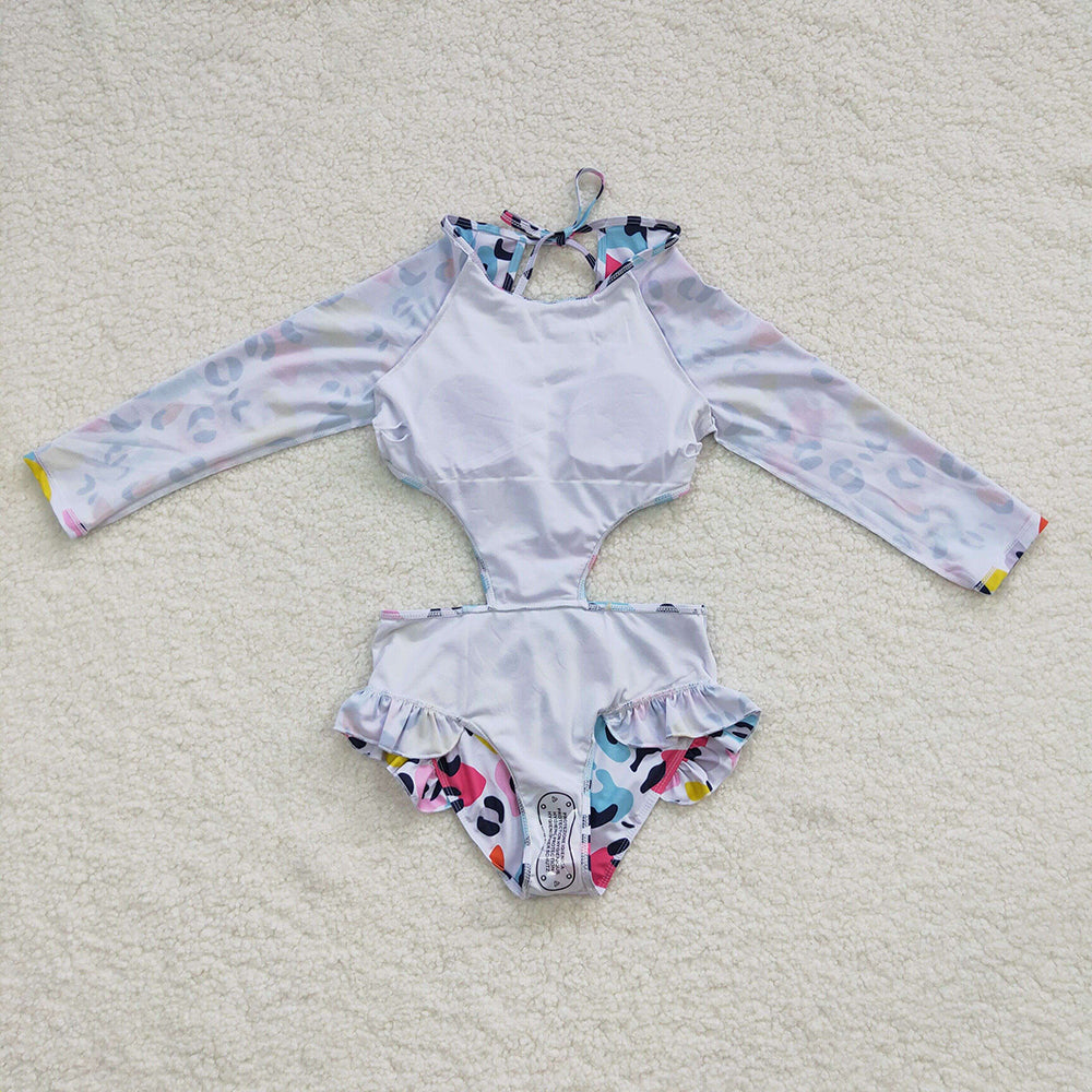 wholesale girls long sleeve leopard bathing suit