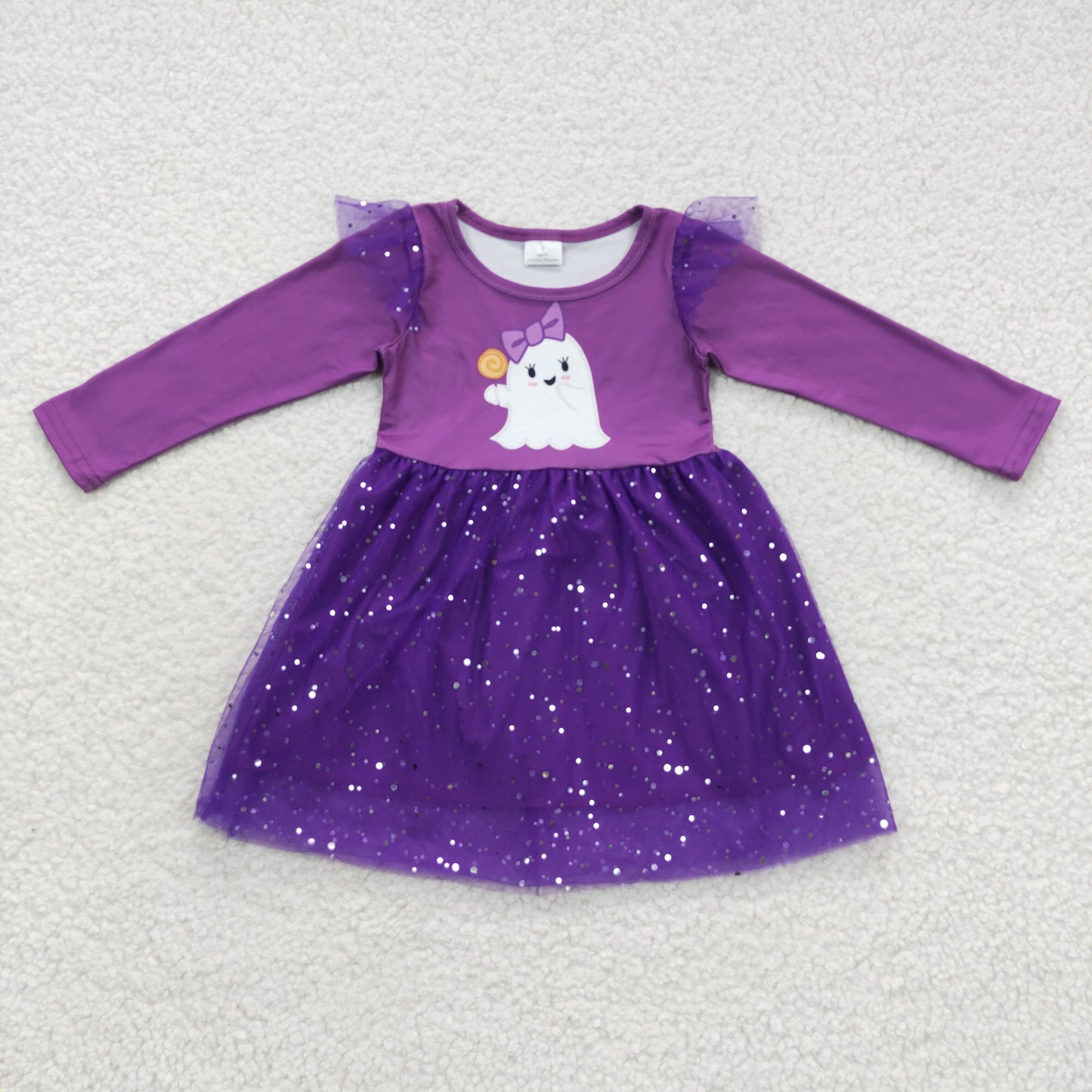 Halloween ghost long sleeve shiny tulle dress
