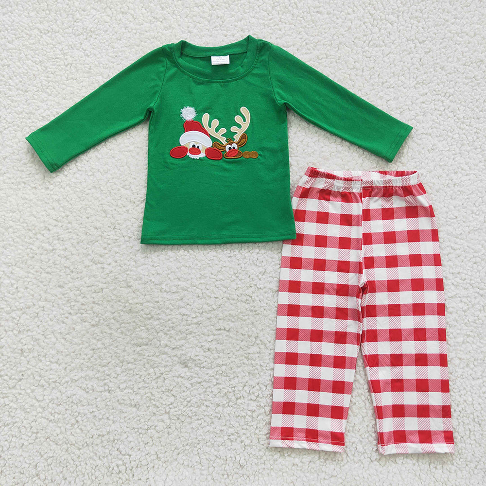 girls embroidery Christmas reindeer winter outfit