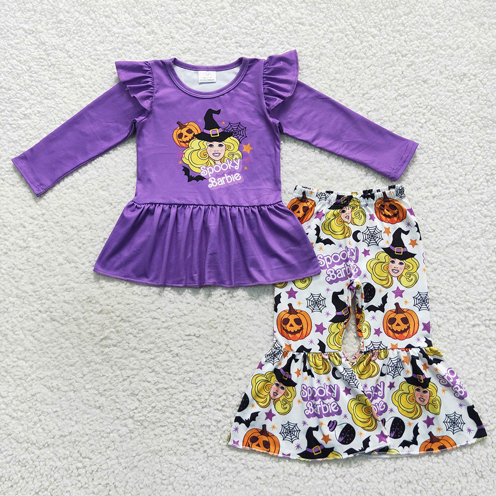 Halloween spooky doll print clothes set