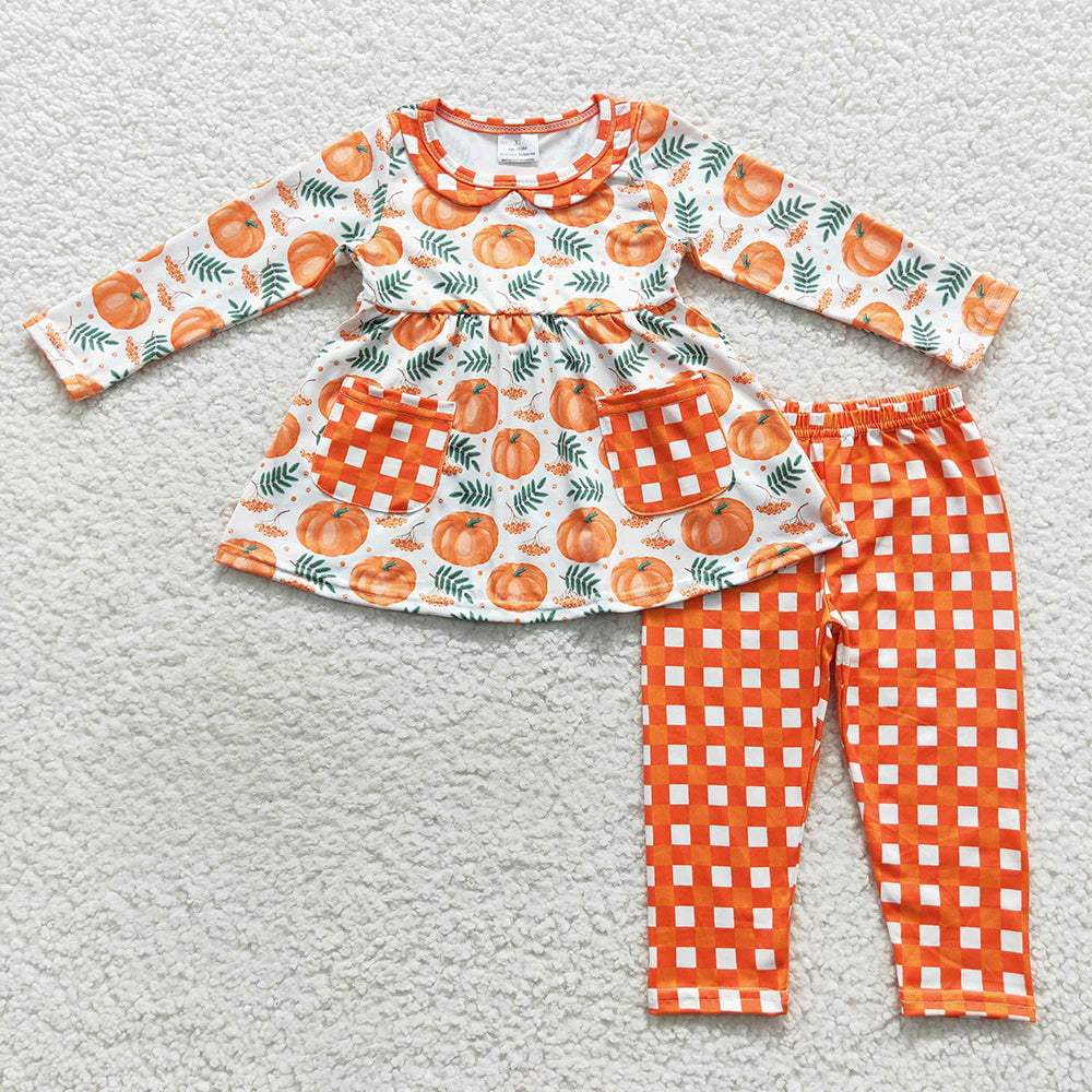 Fall pumpkin girls clothes set wholesale kids clothing
