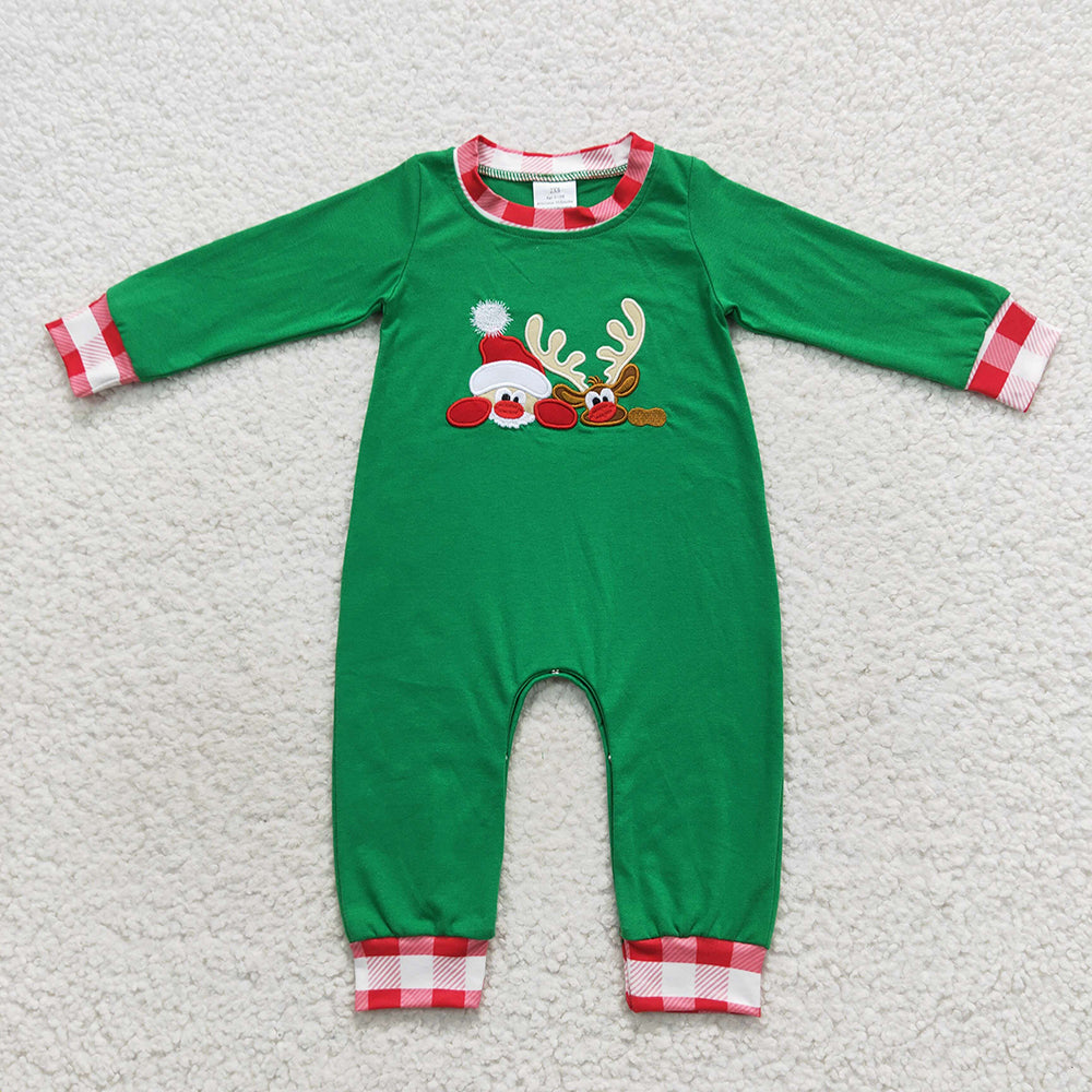 boy embroidery Christmas reindeer winter romper