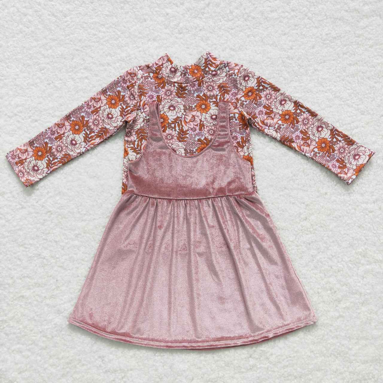 Flower girls top pink velvet dress 2pcs clothe set
