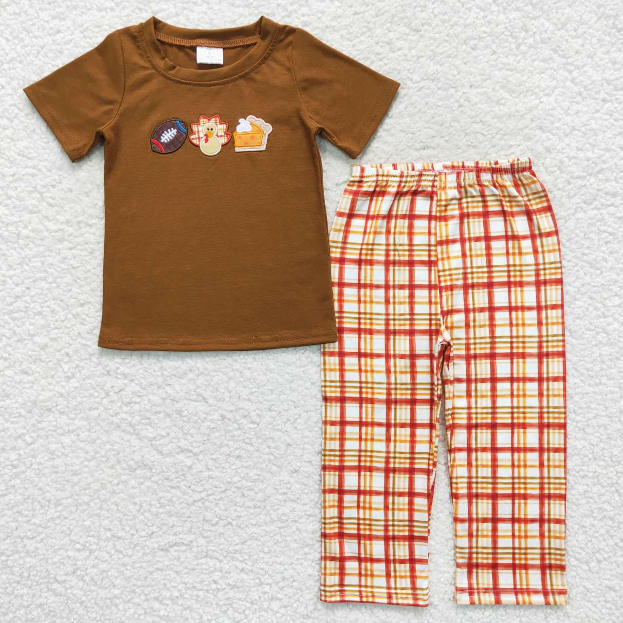 boy Thanksgiving turkey embroidery clothing set