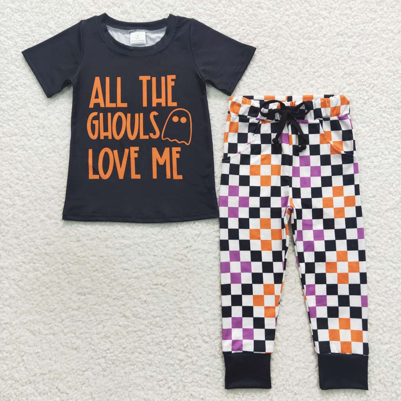 Halloween top checkered pants clothes set