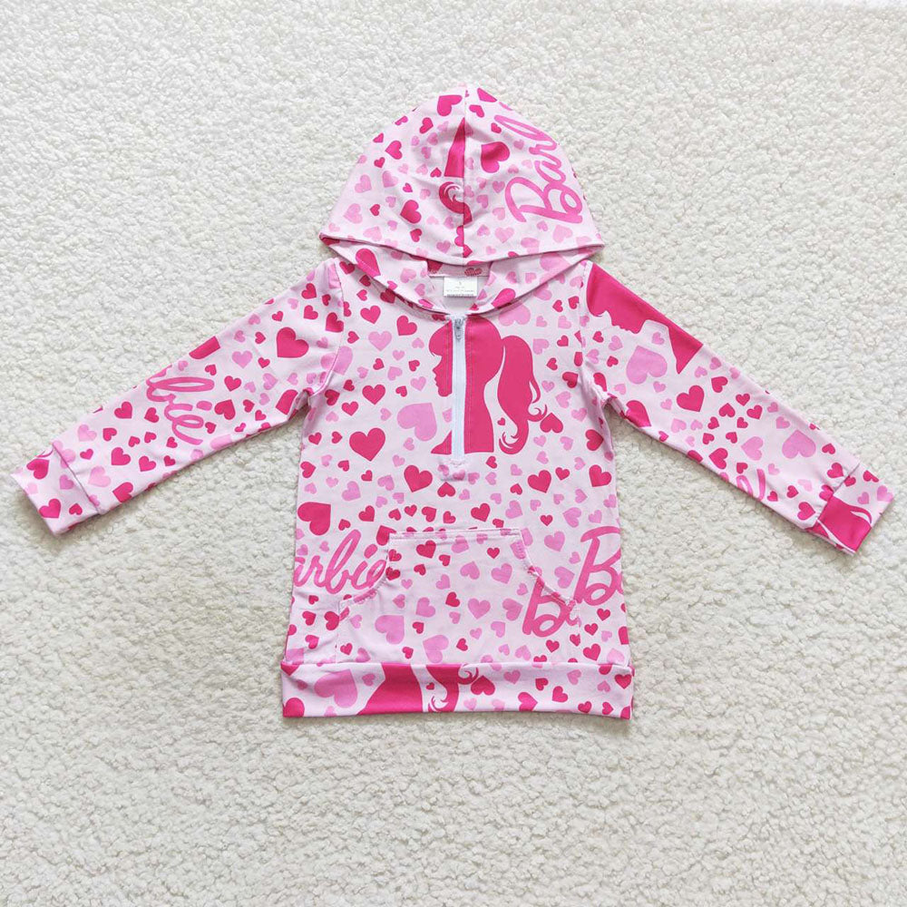 Girls pink doll long sleeve hoodie top pullover coat jacket
