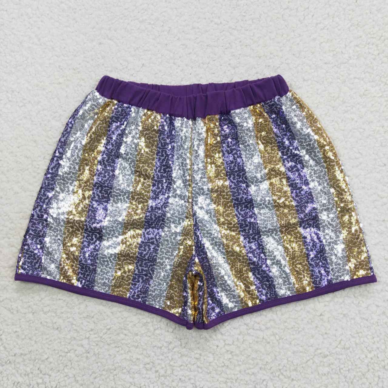 Adult women purple gold white sequins shorts