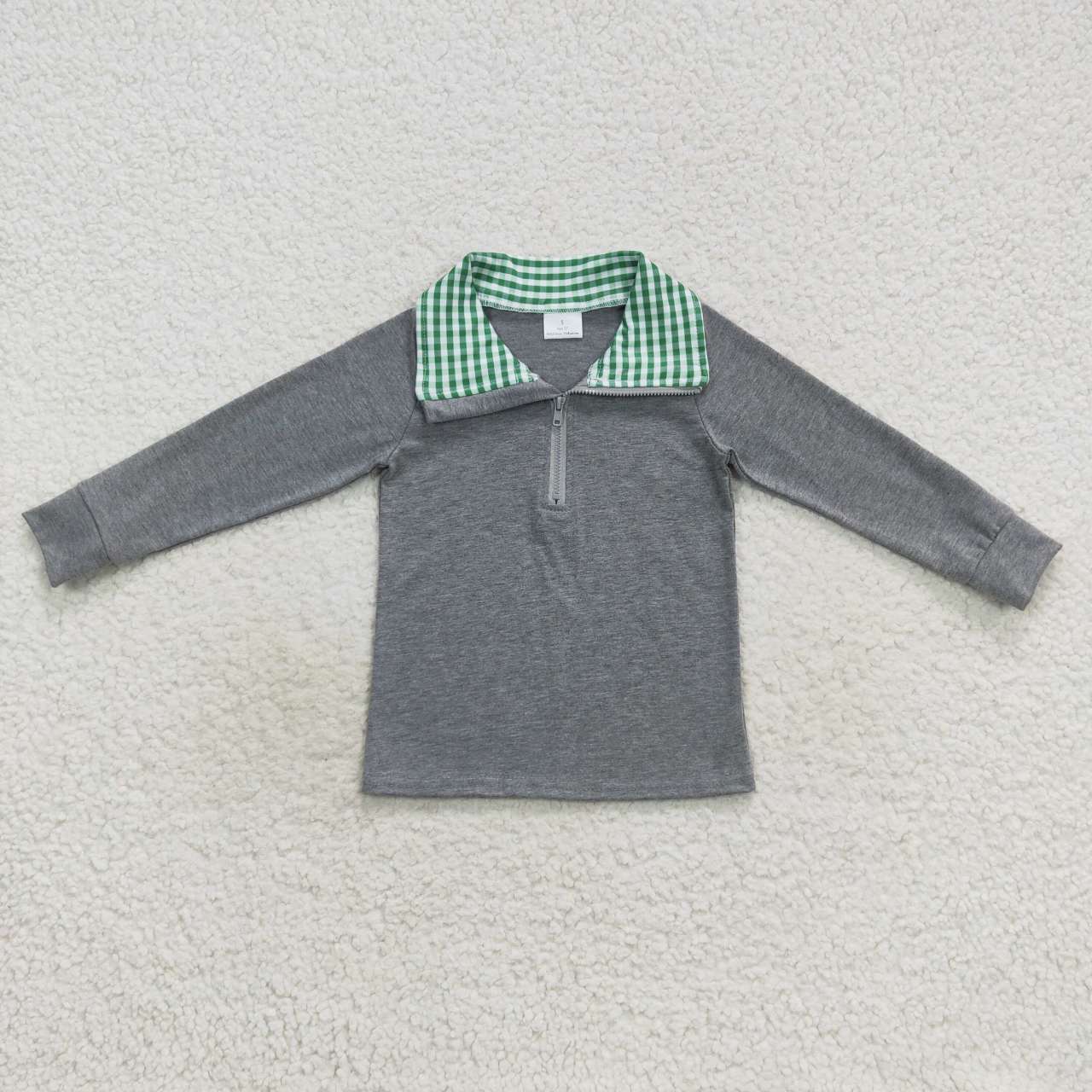 boy long sleeve gingham neck pullover