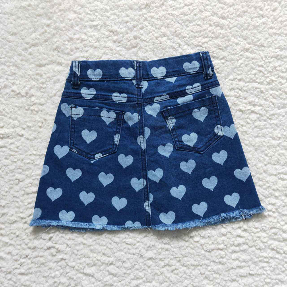 baby girls heart print Valentines day denim skirt
