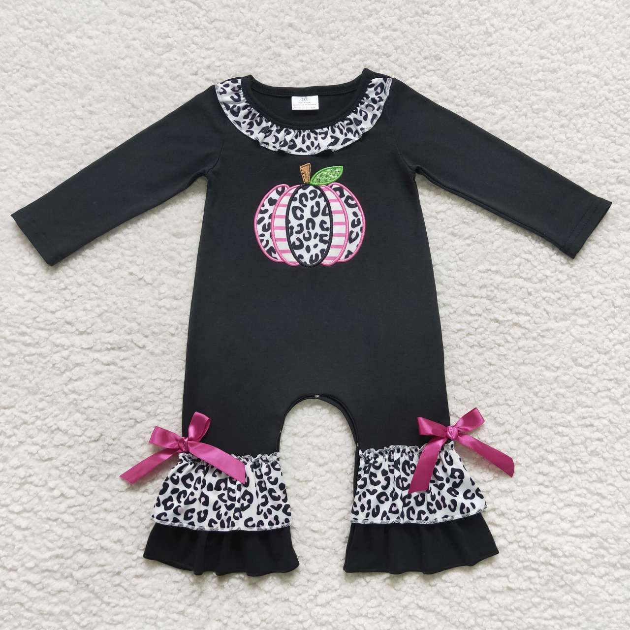 toddle girls embroidery leopard pumpkin romper