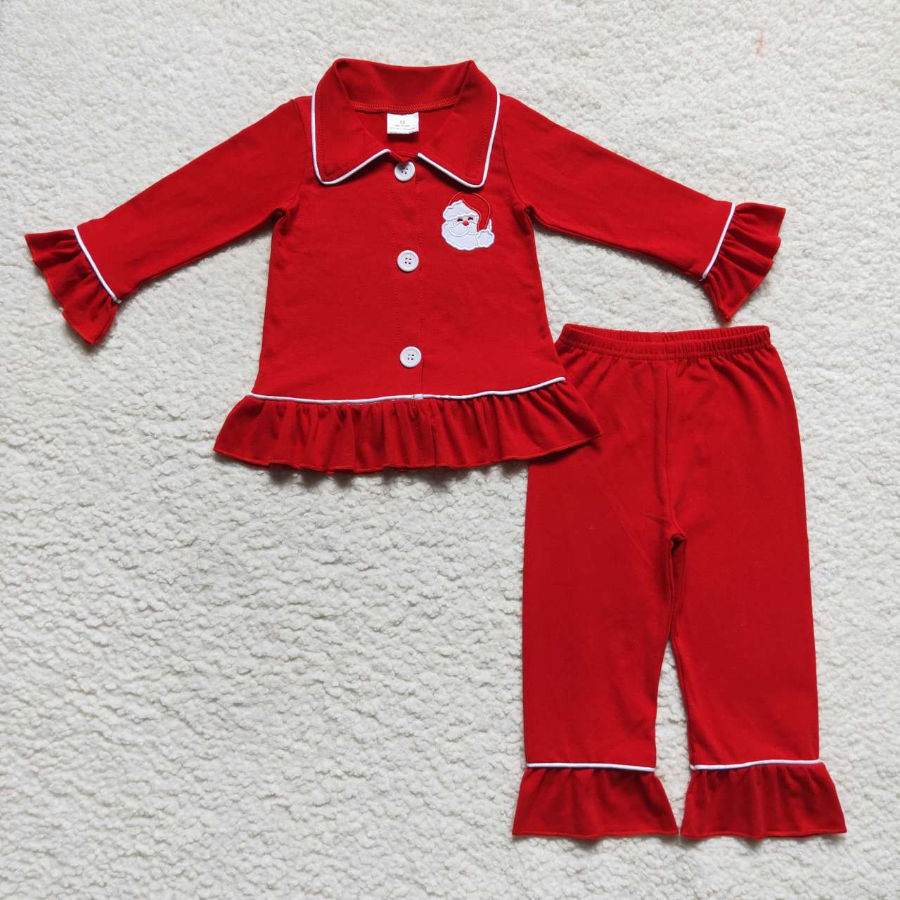 Girls Christmas Santa Claus button down pajama set