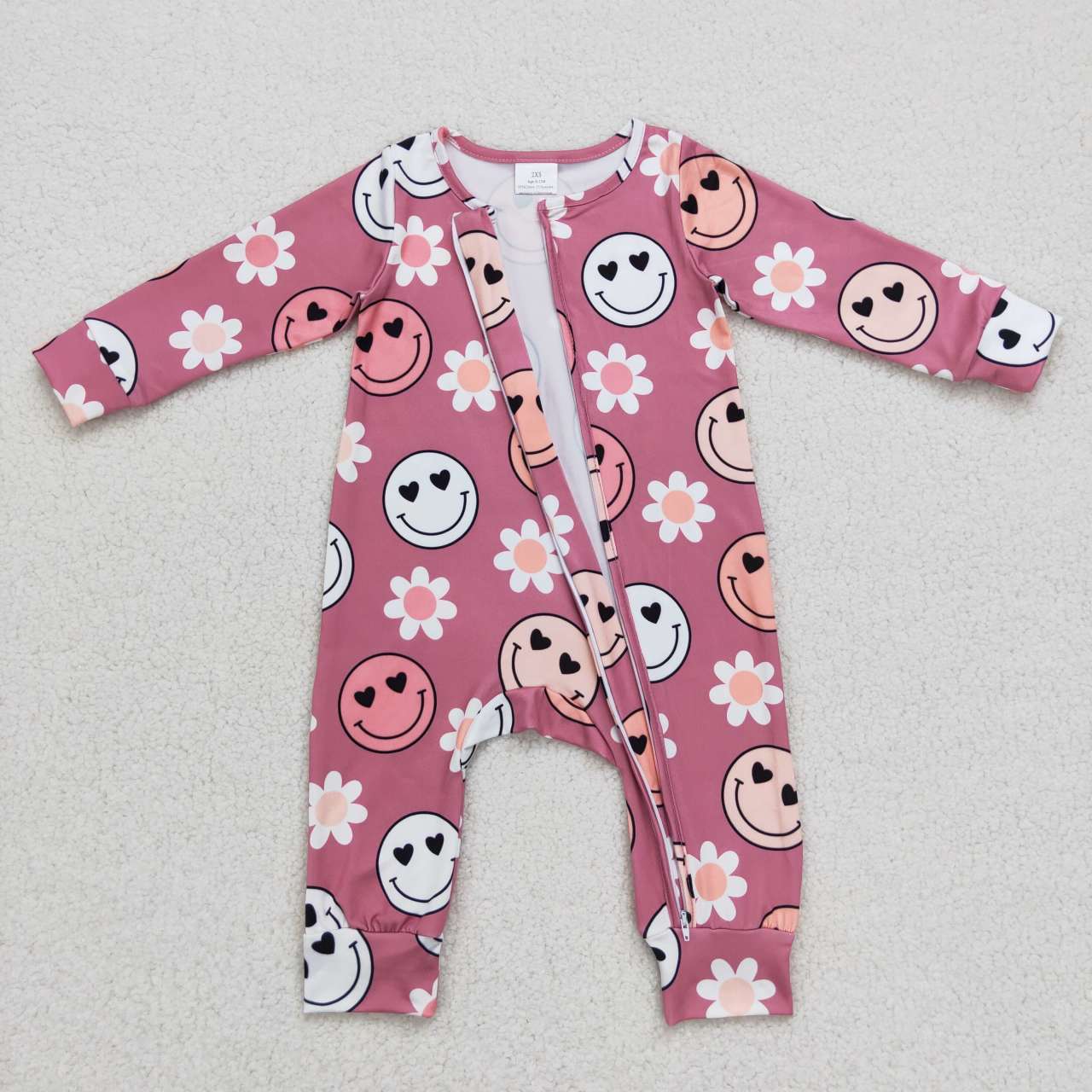 smile face long sleeve fall zip romper