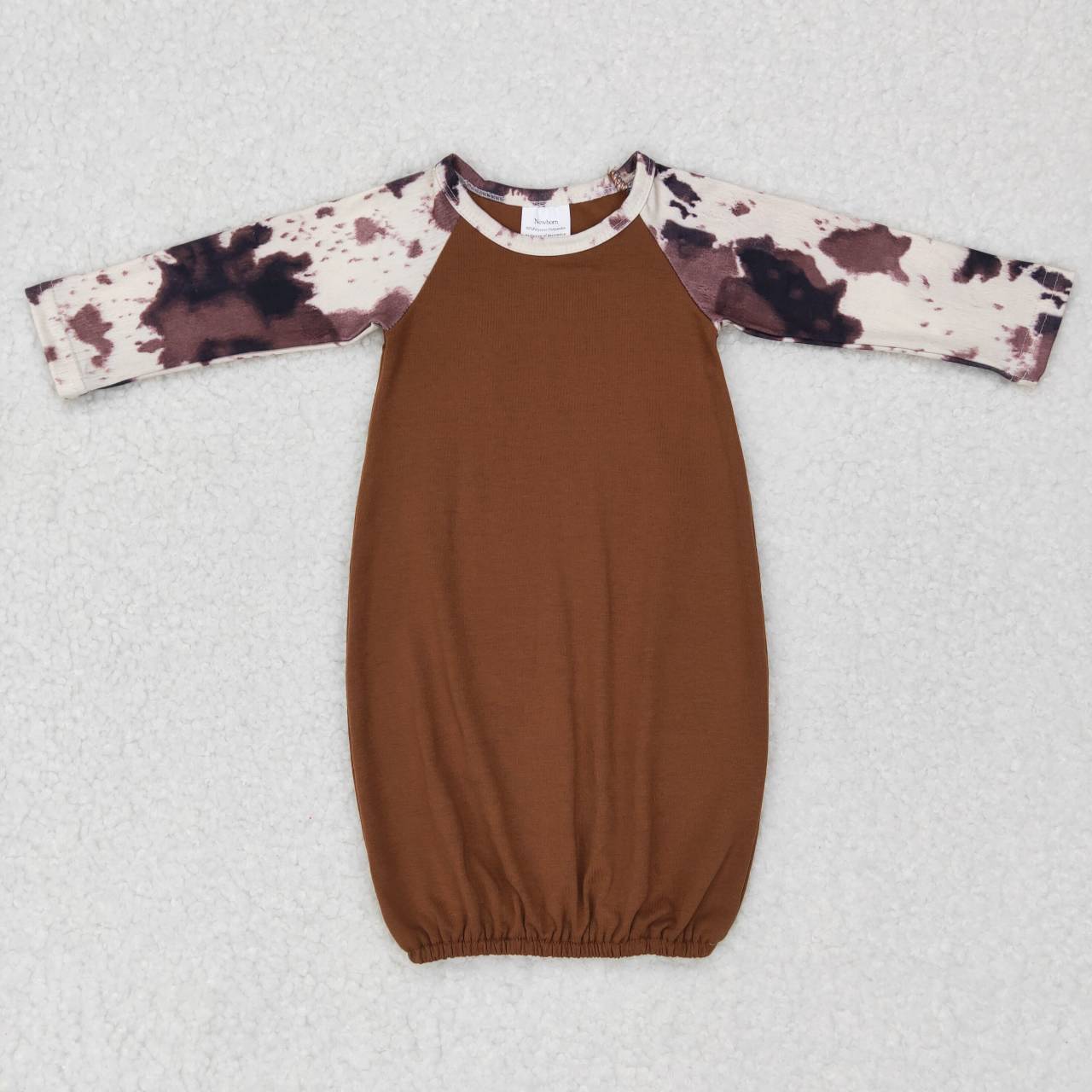 brown cowhide long sleeve newborn gown hat 2pcs