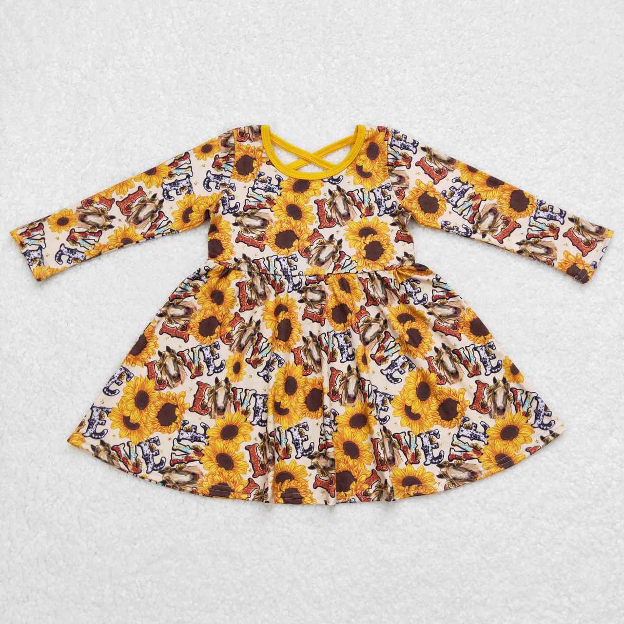 Baby girls long sleeve sunflower horse dress