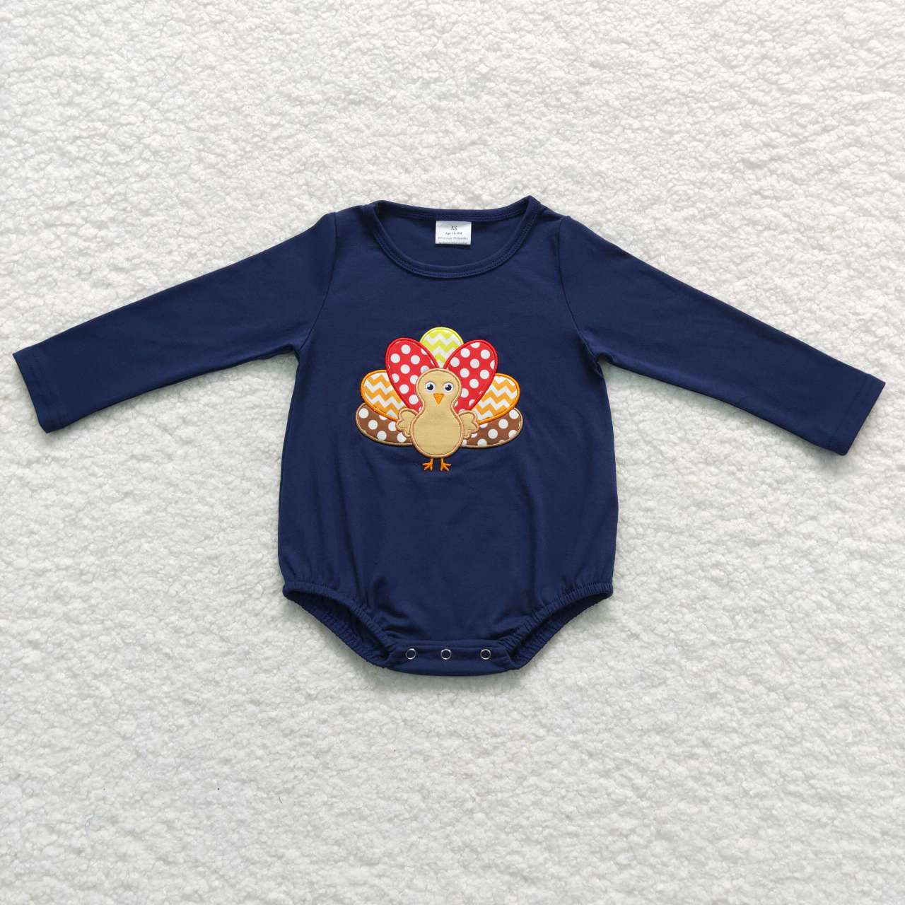 boy embroidery turkey long sleeve Thanksgiving romper