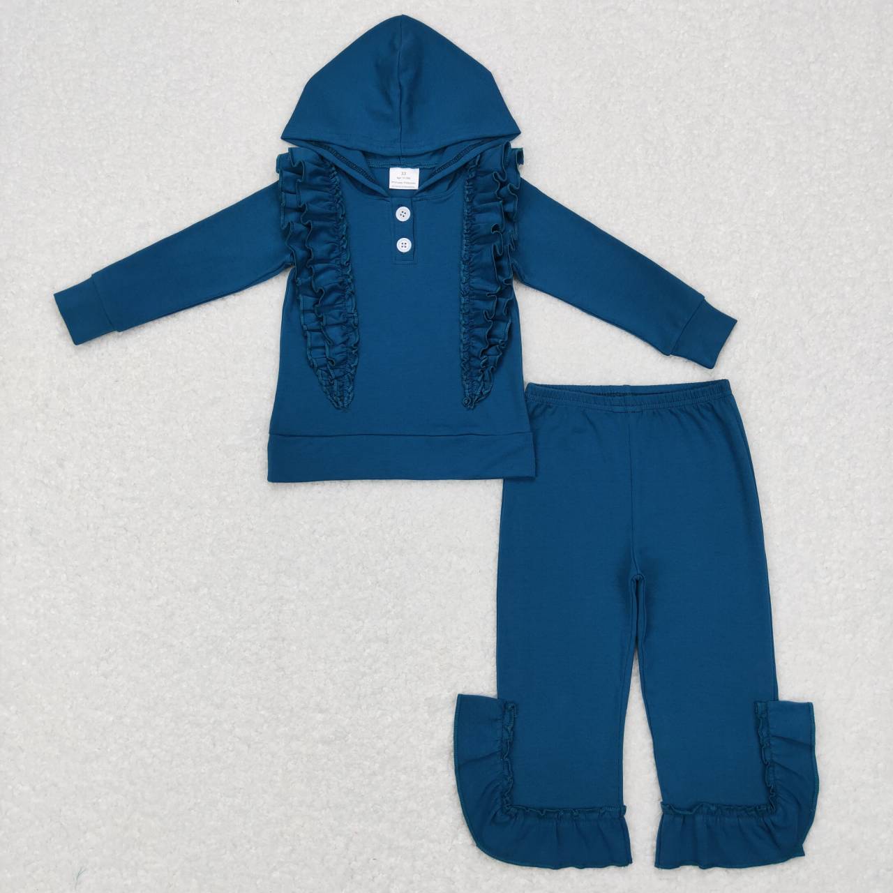 baby girls teal cotton ruffle hoodie set