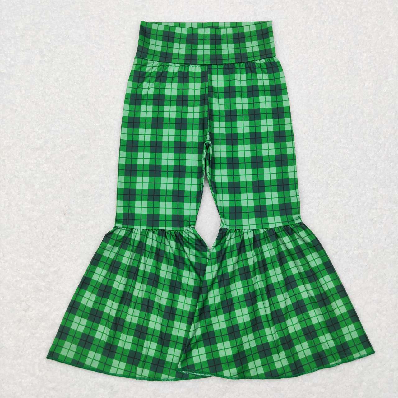 black green plaid Saint Patrick's Day milk silk bell bottoms