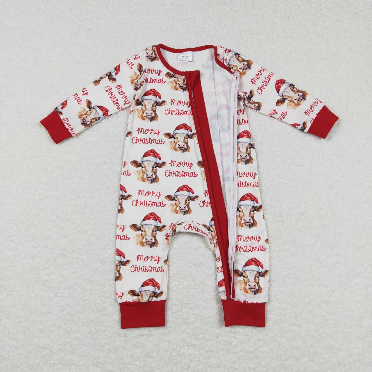 Merry Christmas heifer long sleeve zip romper