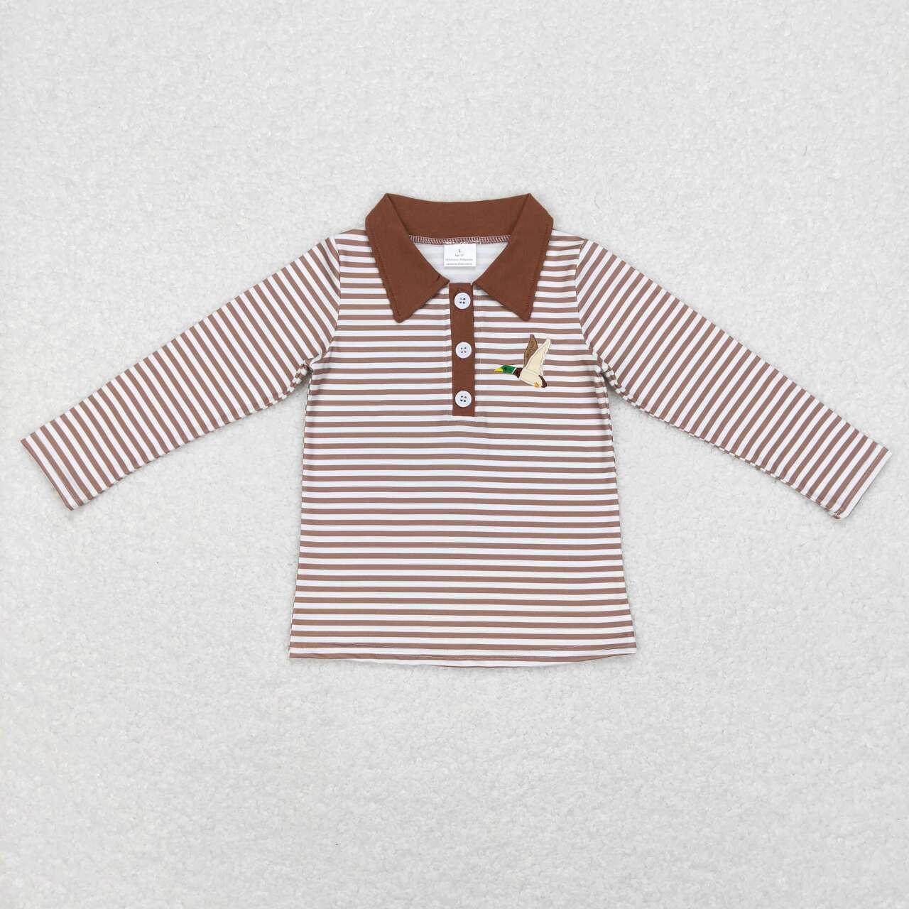 boy brown stripes mallard duck pullover