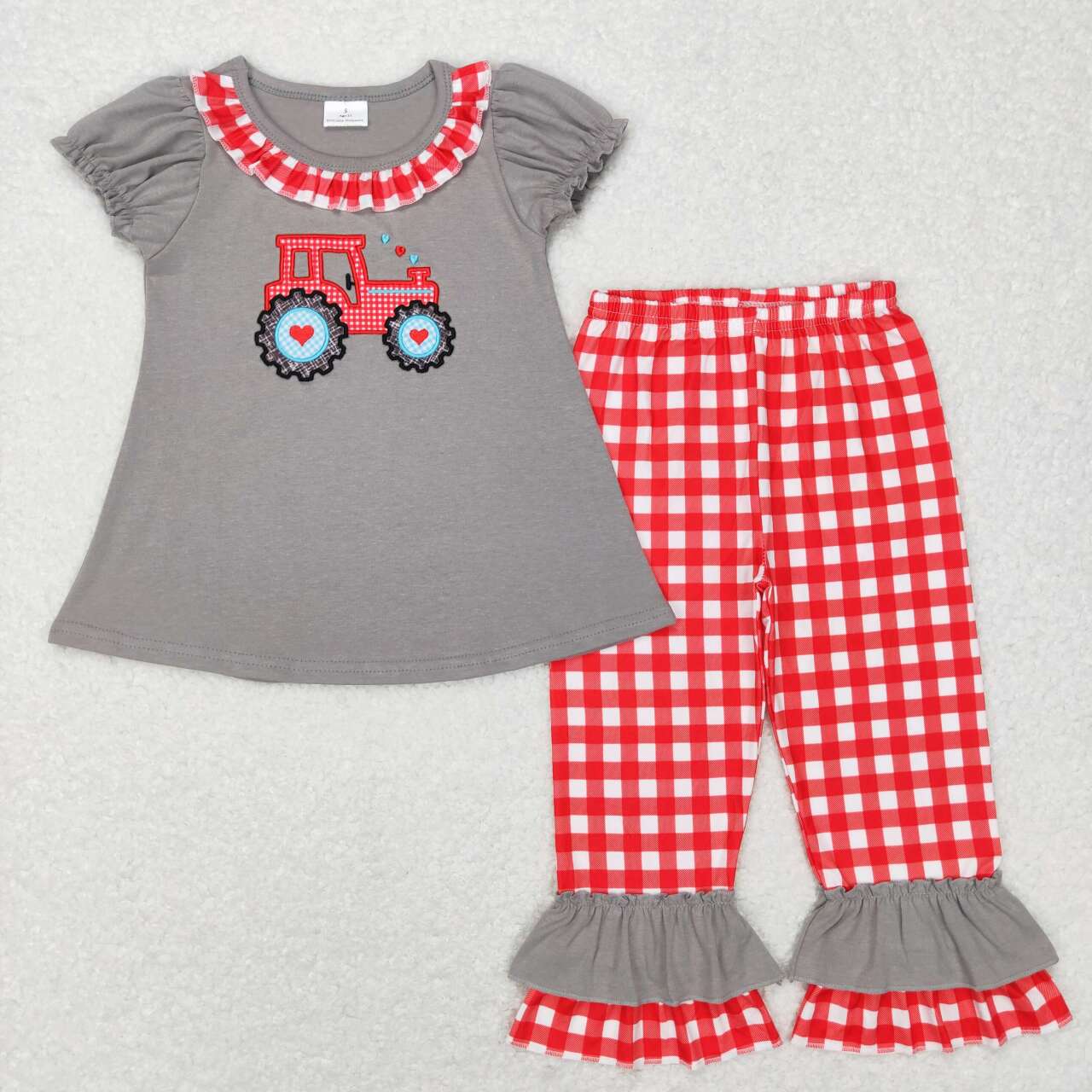 girls heart print Valentines day tractor clothing set