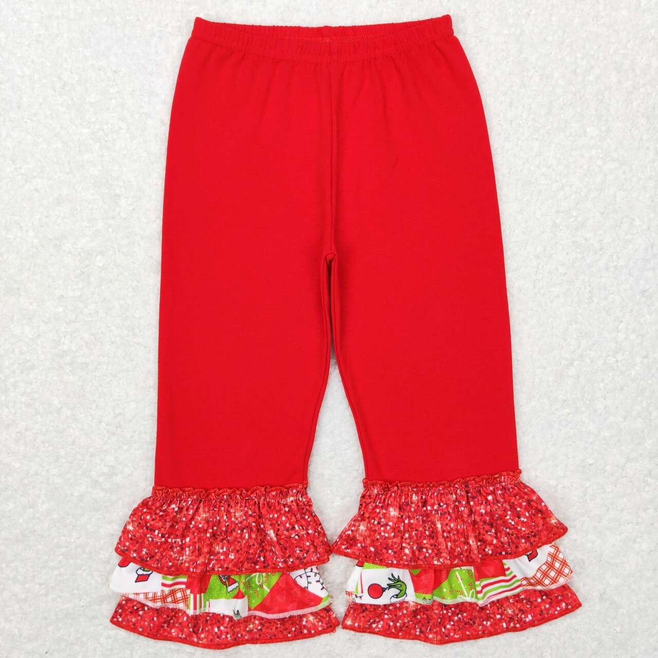 Christmas green face pants shiny ruffle