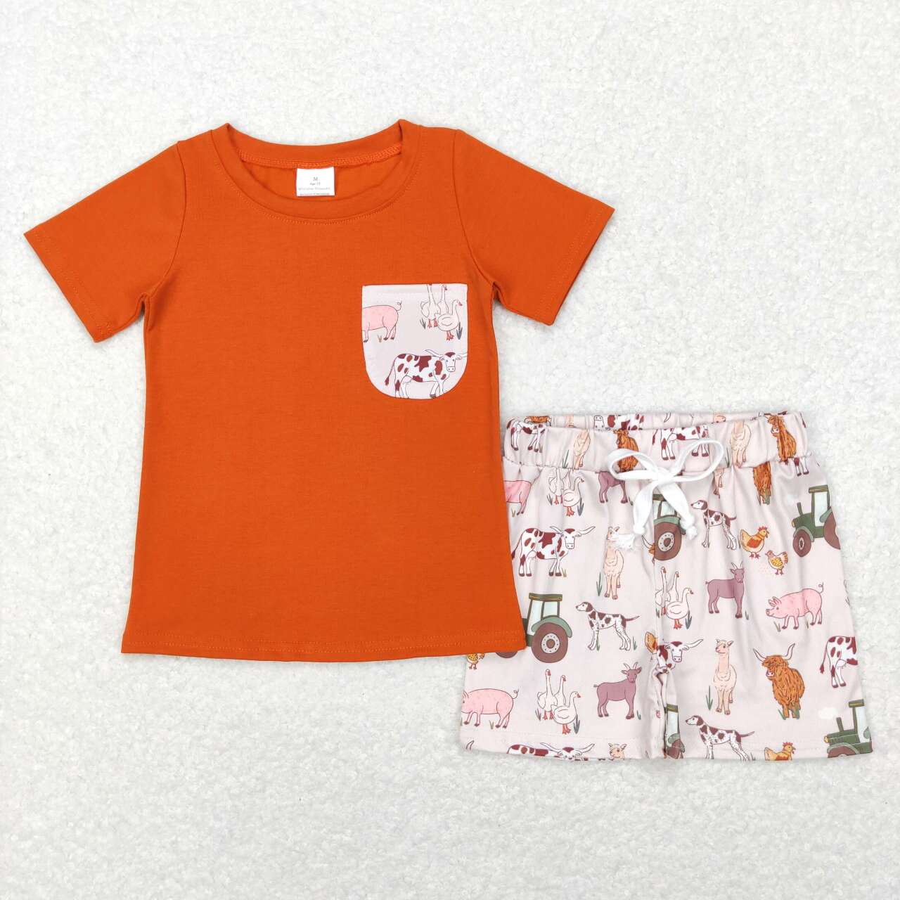 boy short sleeve top farm animal shorts outfit