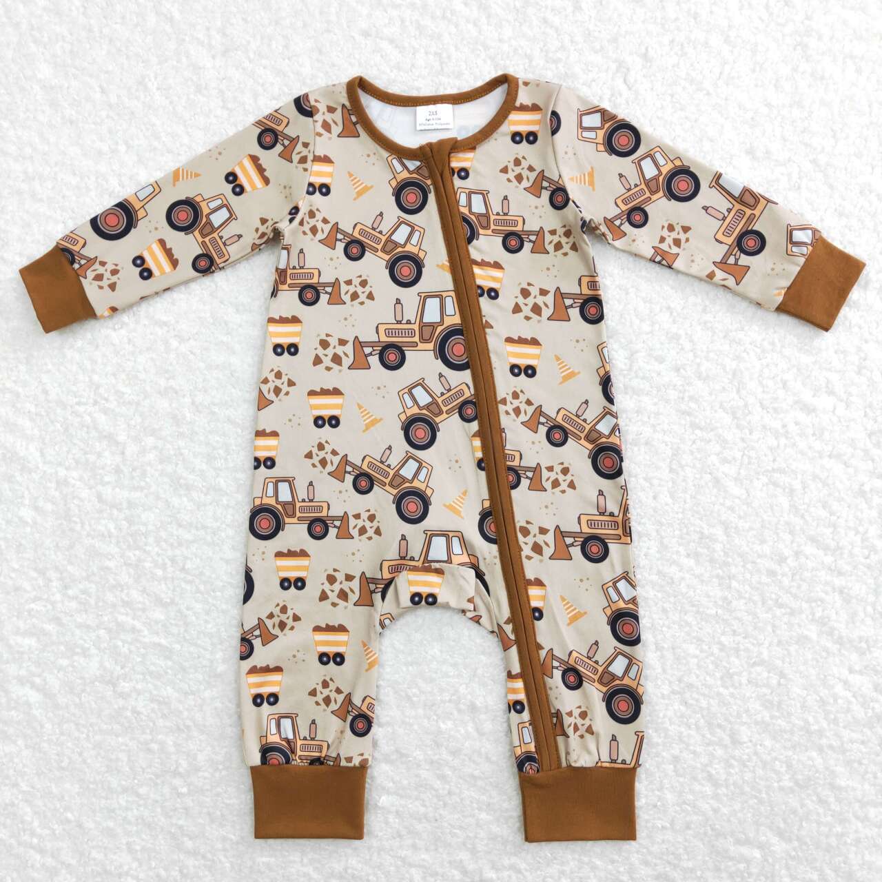 Construction Boy long sleeve zip romper