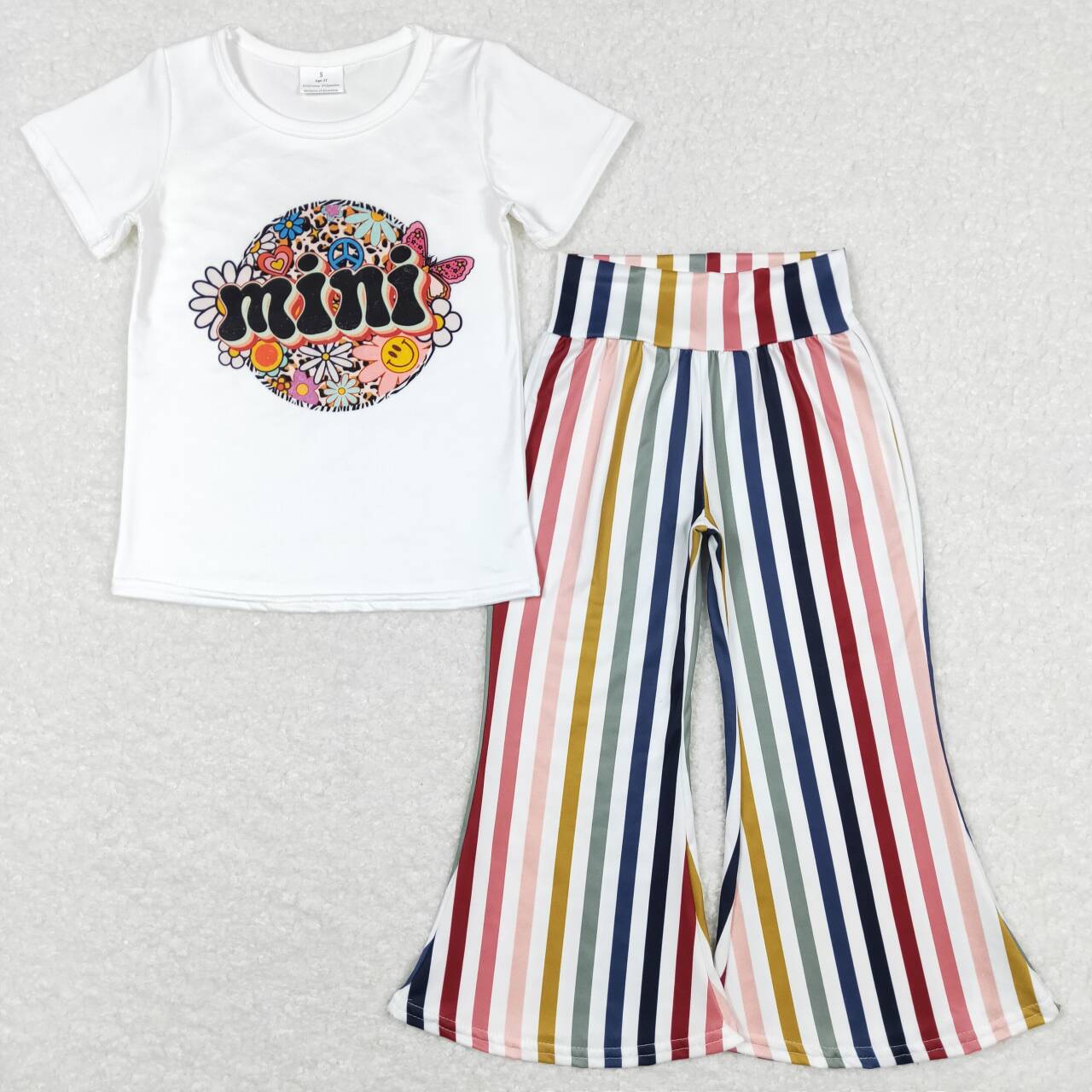 floral mini top stripes bell bottoms outfit