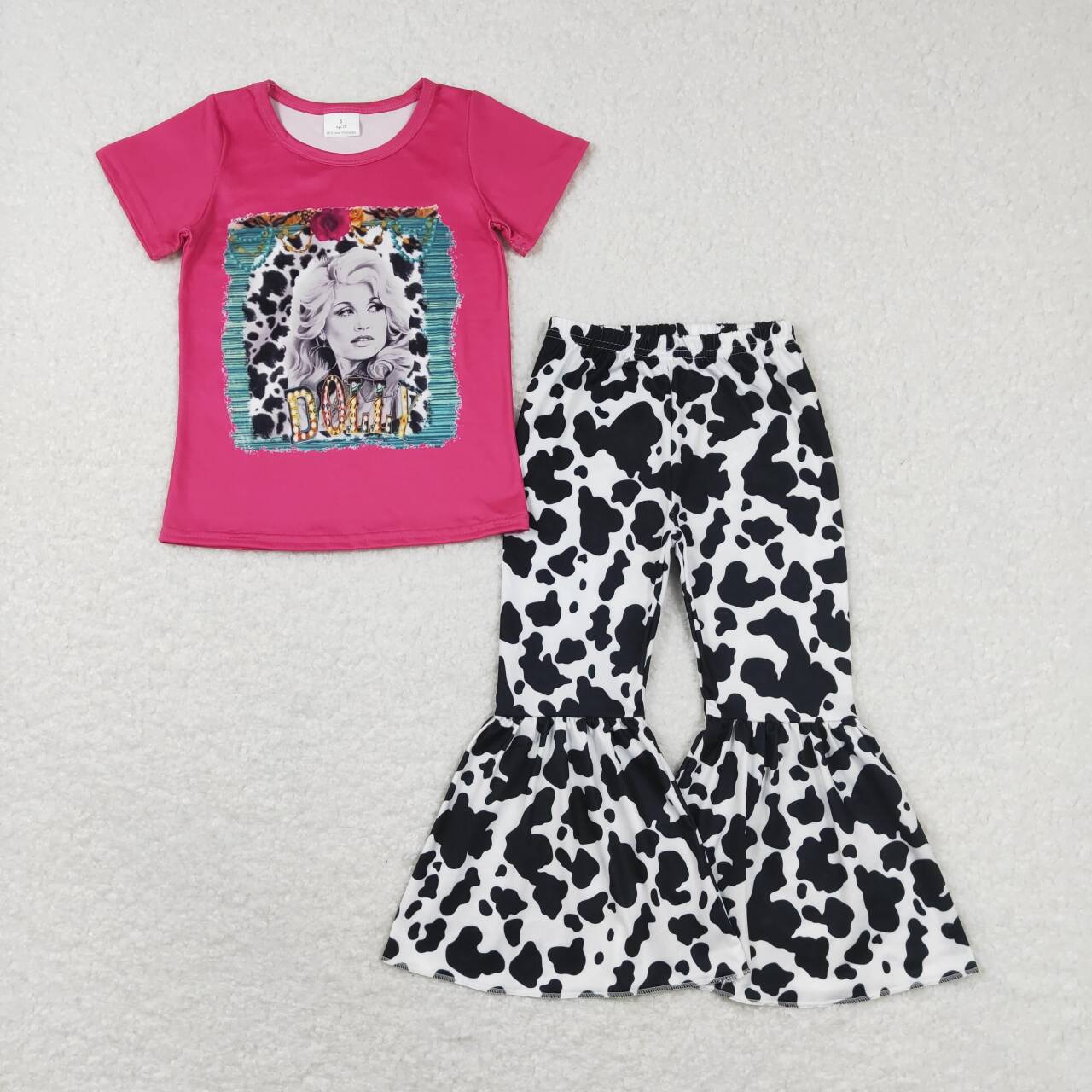 baby girls doll print top cow bell bottoms outfit
