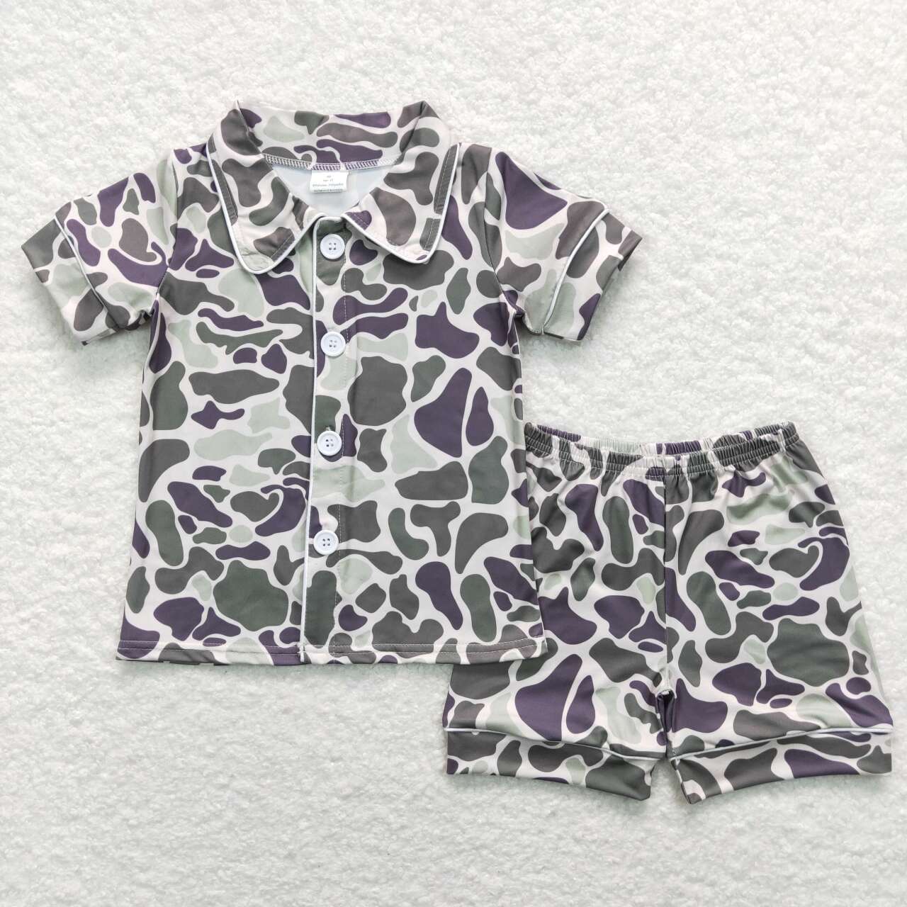 boy short sleeve green camo pajama set