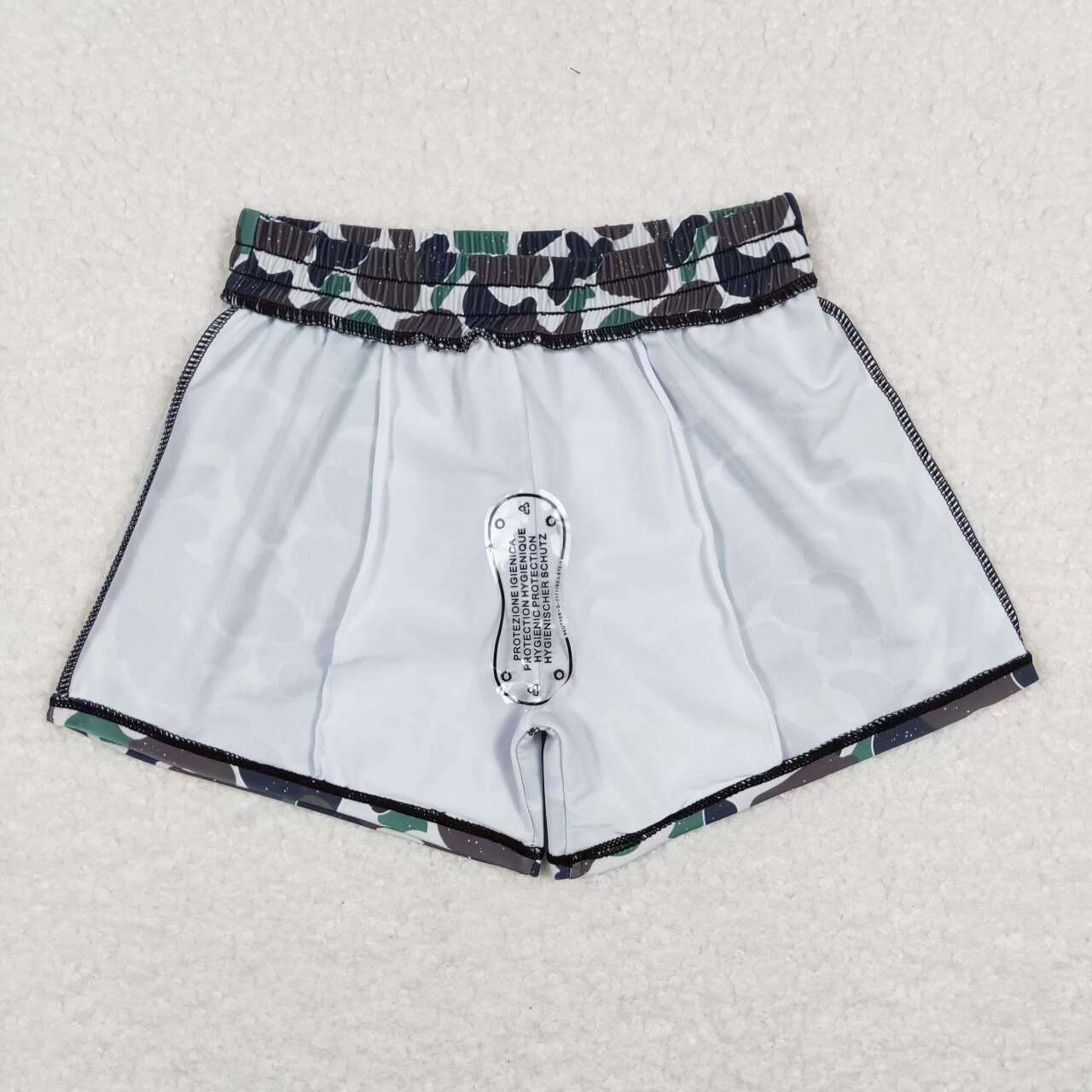 Boys green camo swim trunks