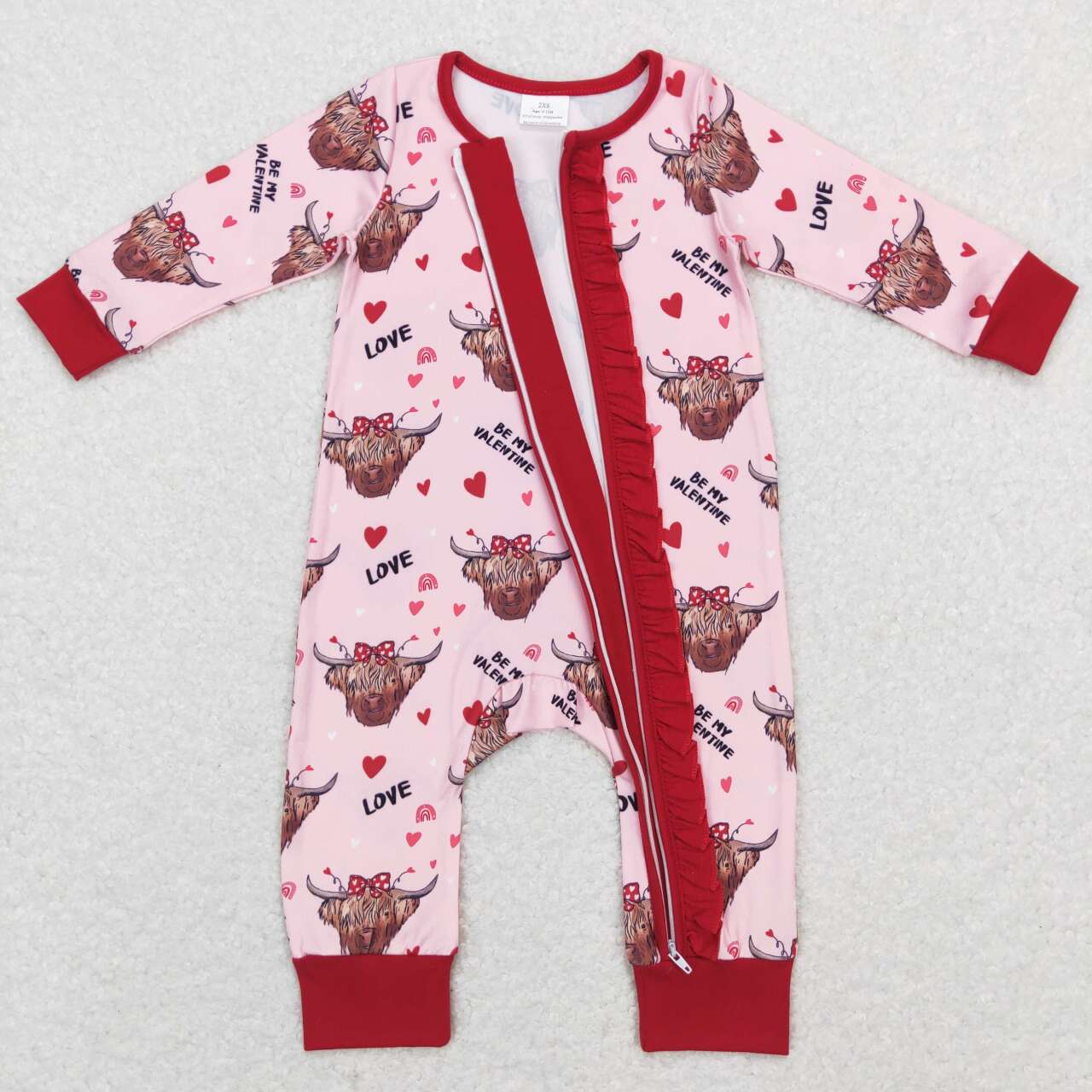 Highland cow Valentines day romper