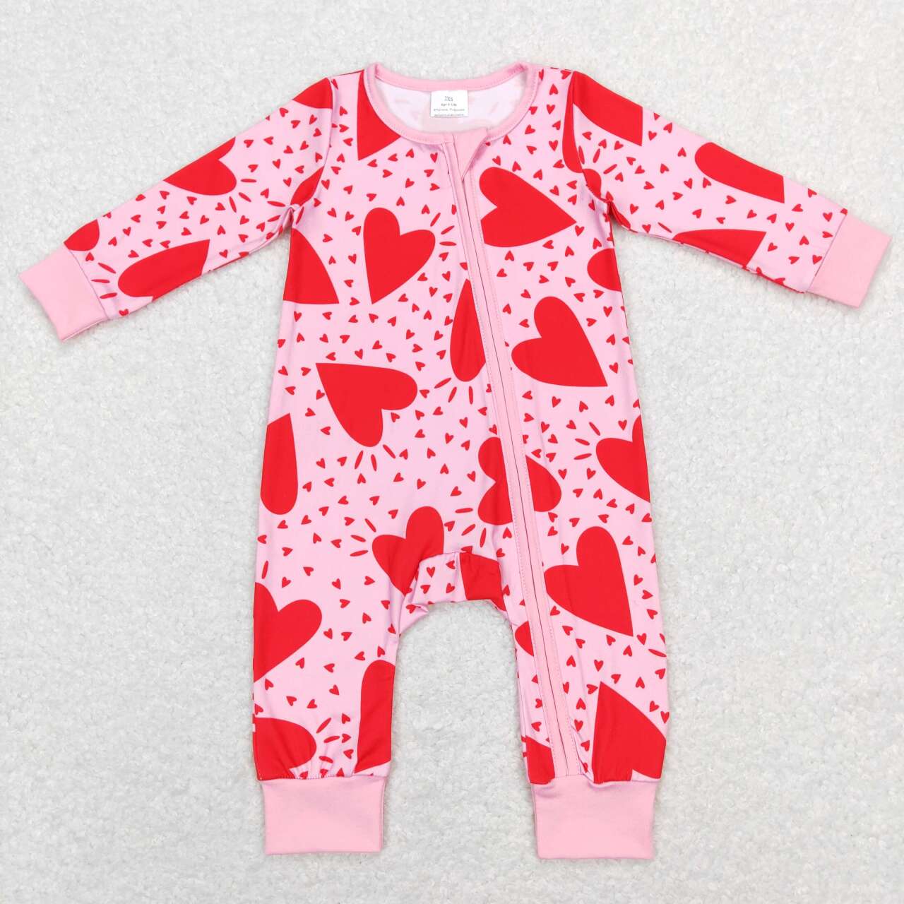 girls red heart print Valentines day zip romper