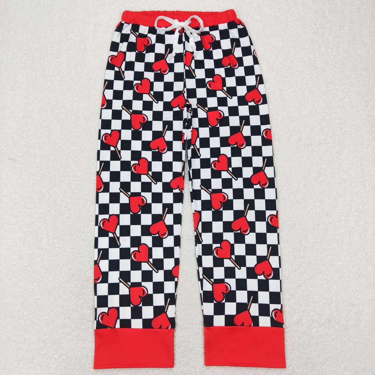 Adult women valentines heart black checkered pants