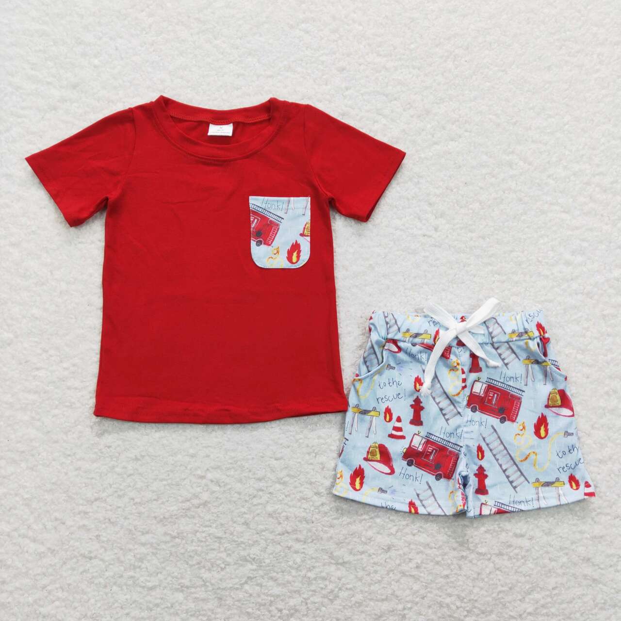 baby boy firetruck short set
