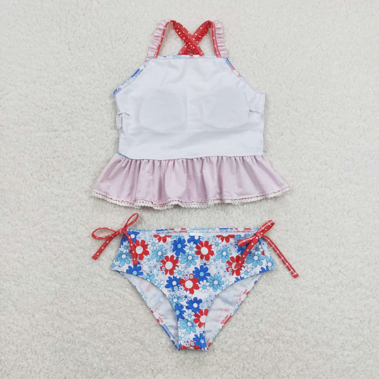 red blue white flower july 4th bathing suit