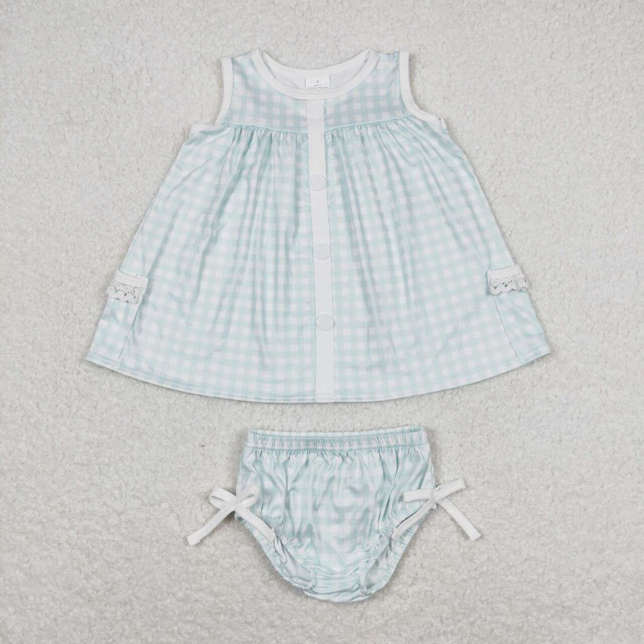 toddle girls blue gingham bummies set