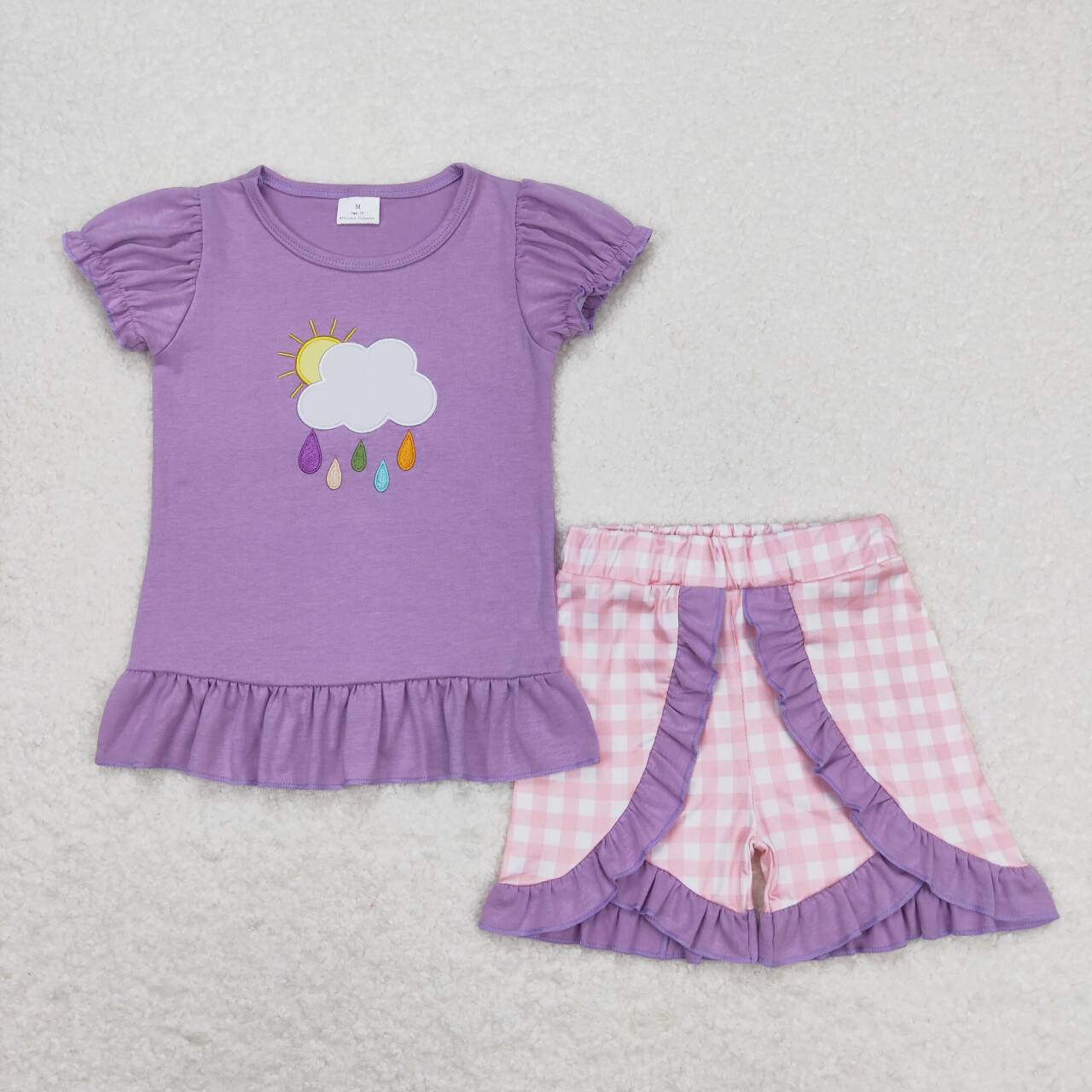 baby girls embroidery cloud sunshine print outfit