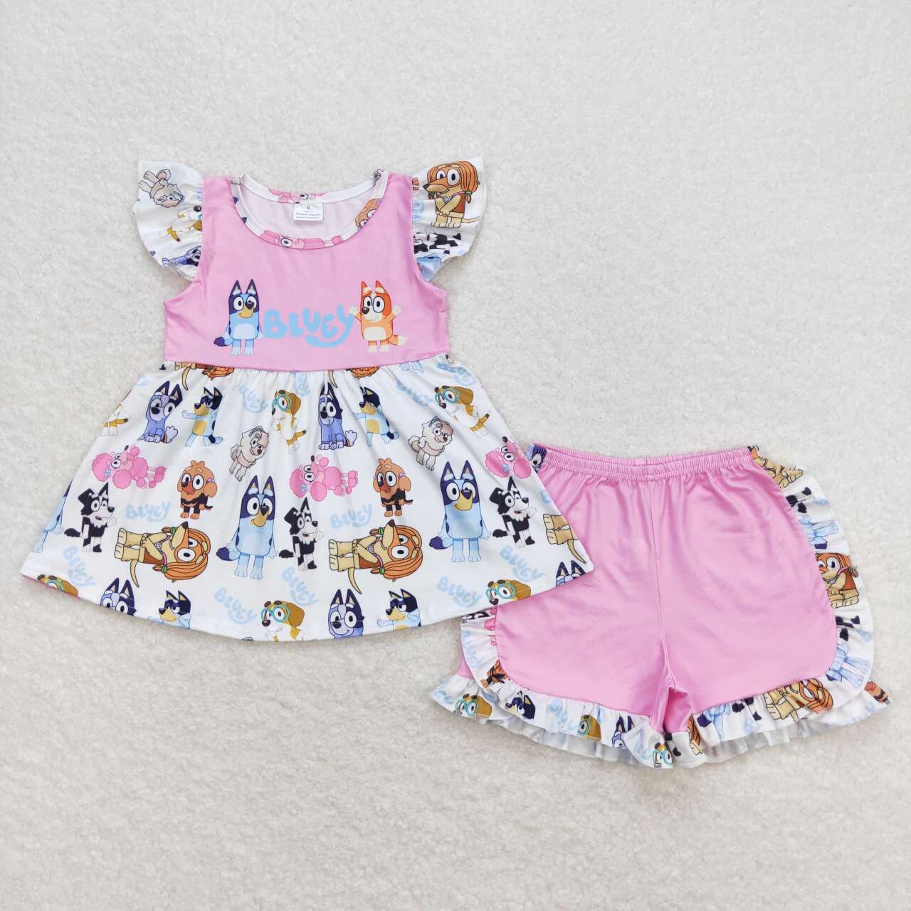 pink blue dog cartoon outfit – aierwhoesalekidsclothes