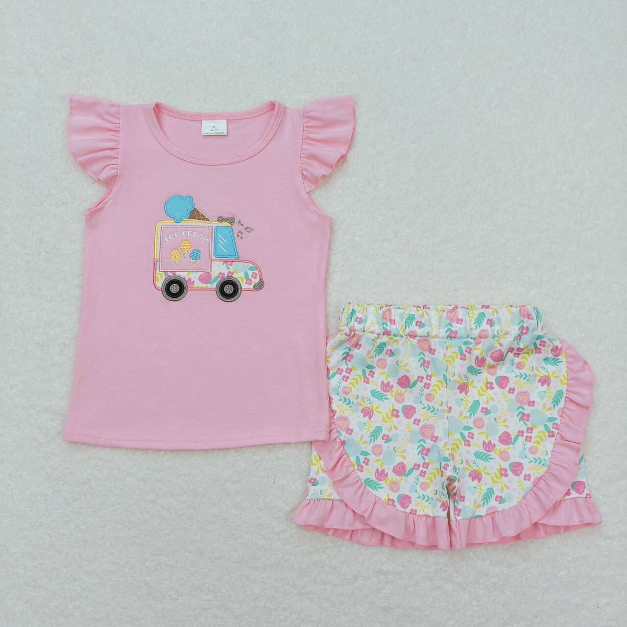 baby girls summer embrodiery car floral short set