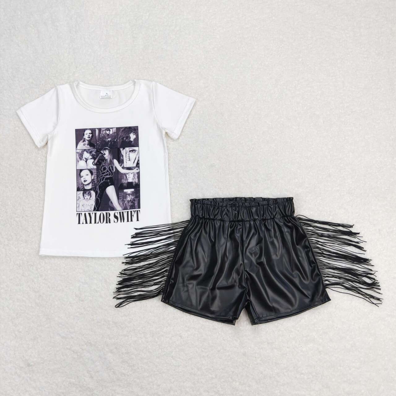 country music singer shirt black pu leather shorts outfit