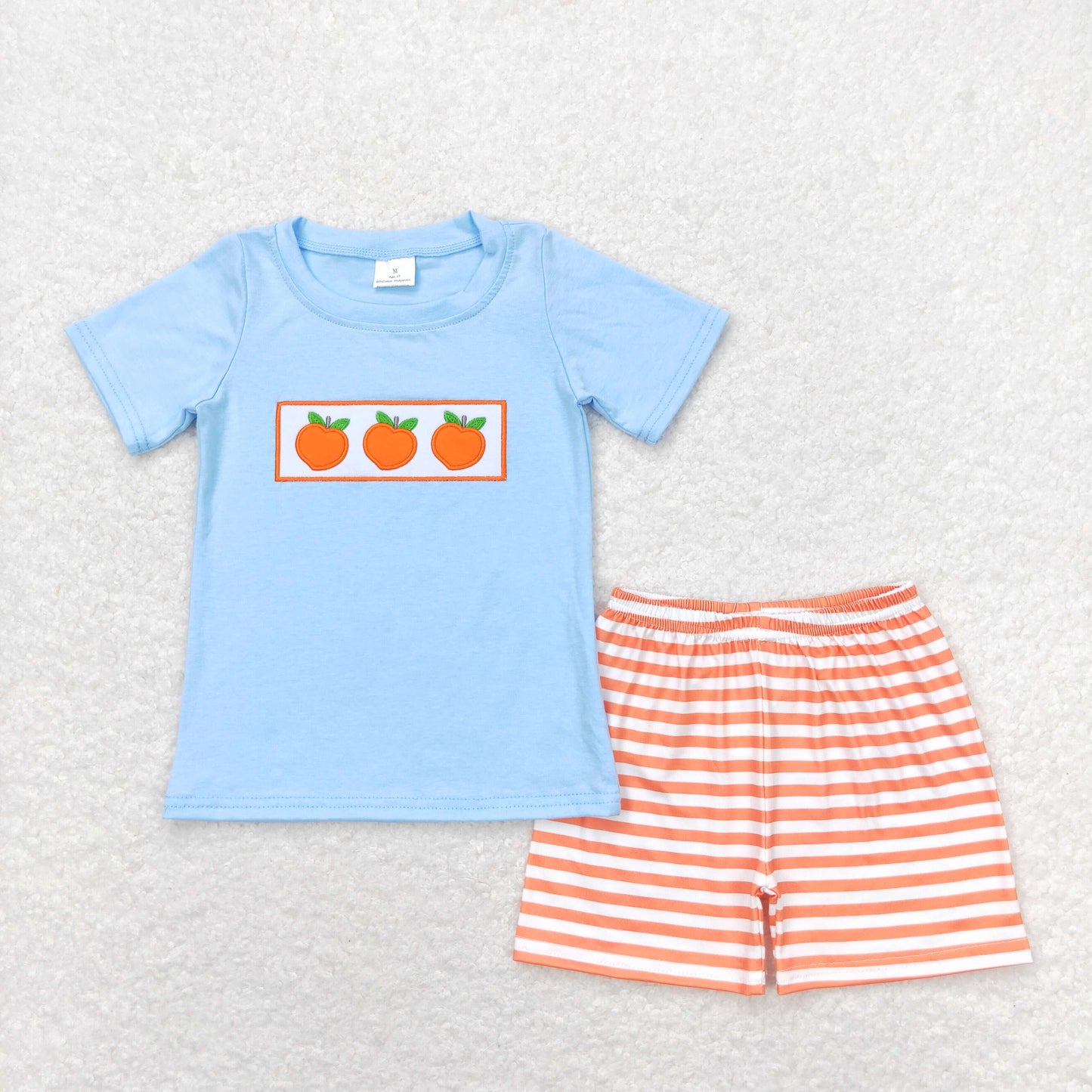 embroidery peach baby boy boutique clothing set