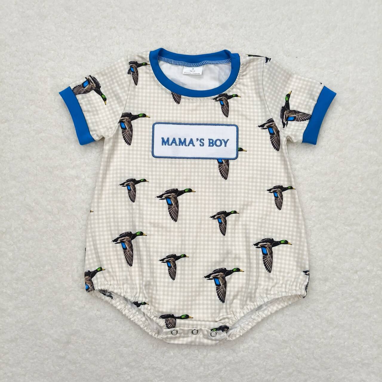 embroidery mallard duck mamas boy mothers day short sleeve romper