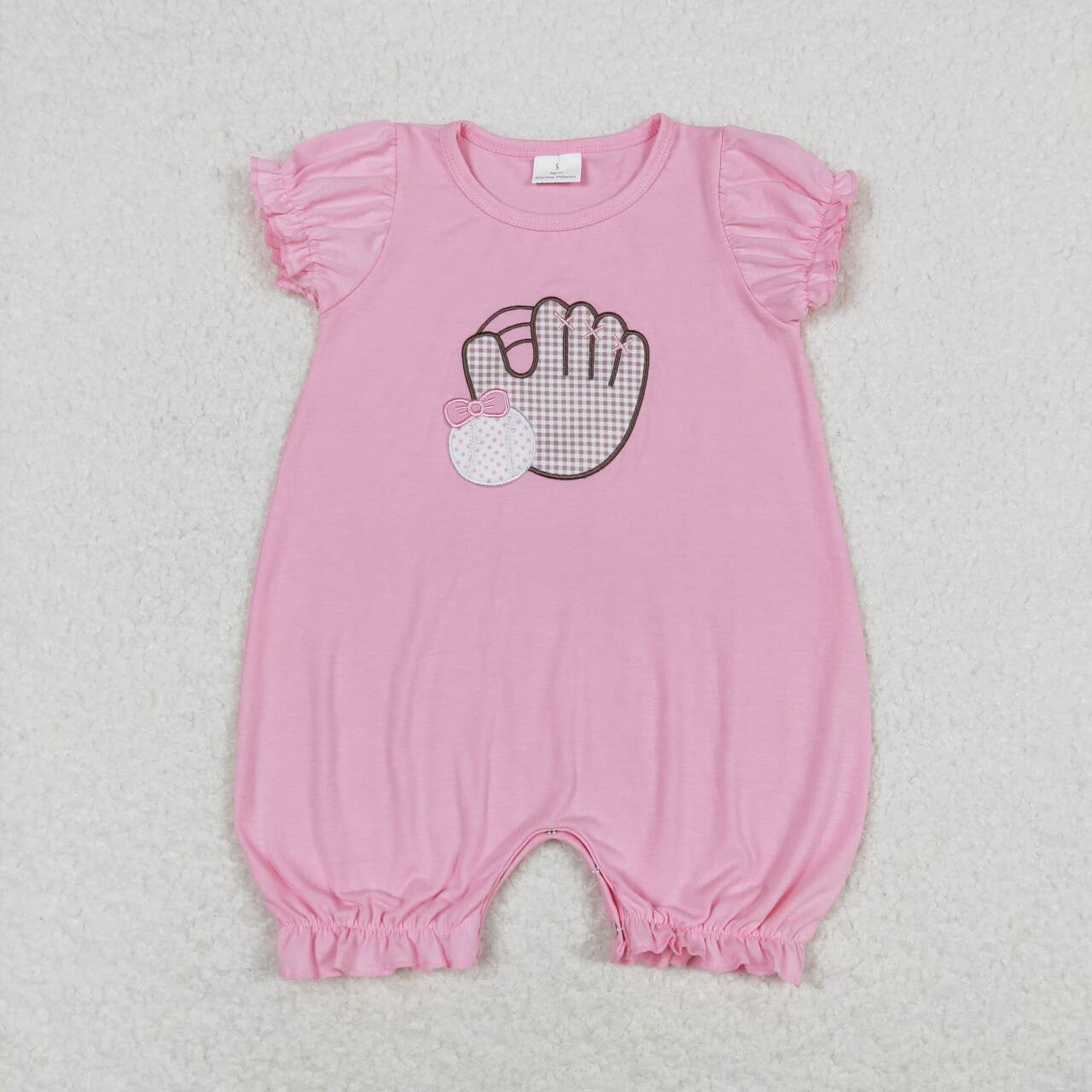 toddle baby girls pink embroidery baseball romper
