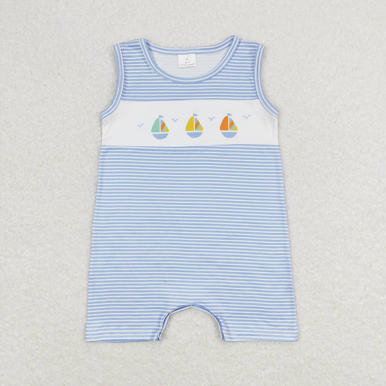 toddle boy sailboat blue stripes romper